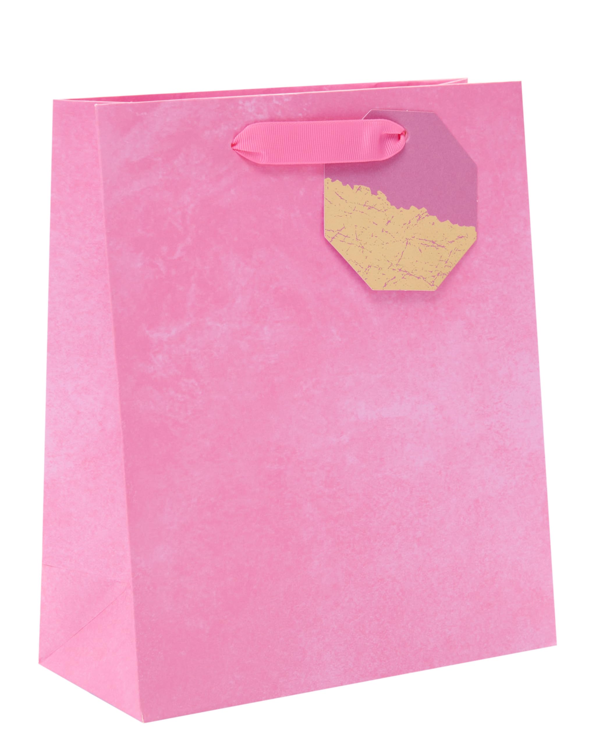 UK Greetings Medium Gift Bag - Pink with Graphite Design & Foil Tag | 22.8 x 19 cm