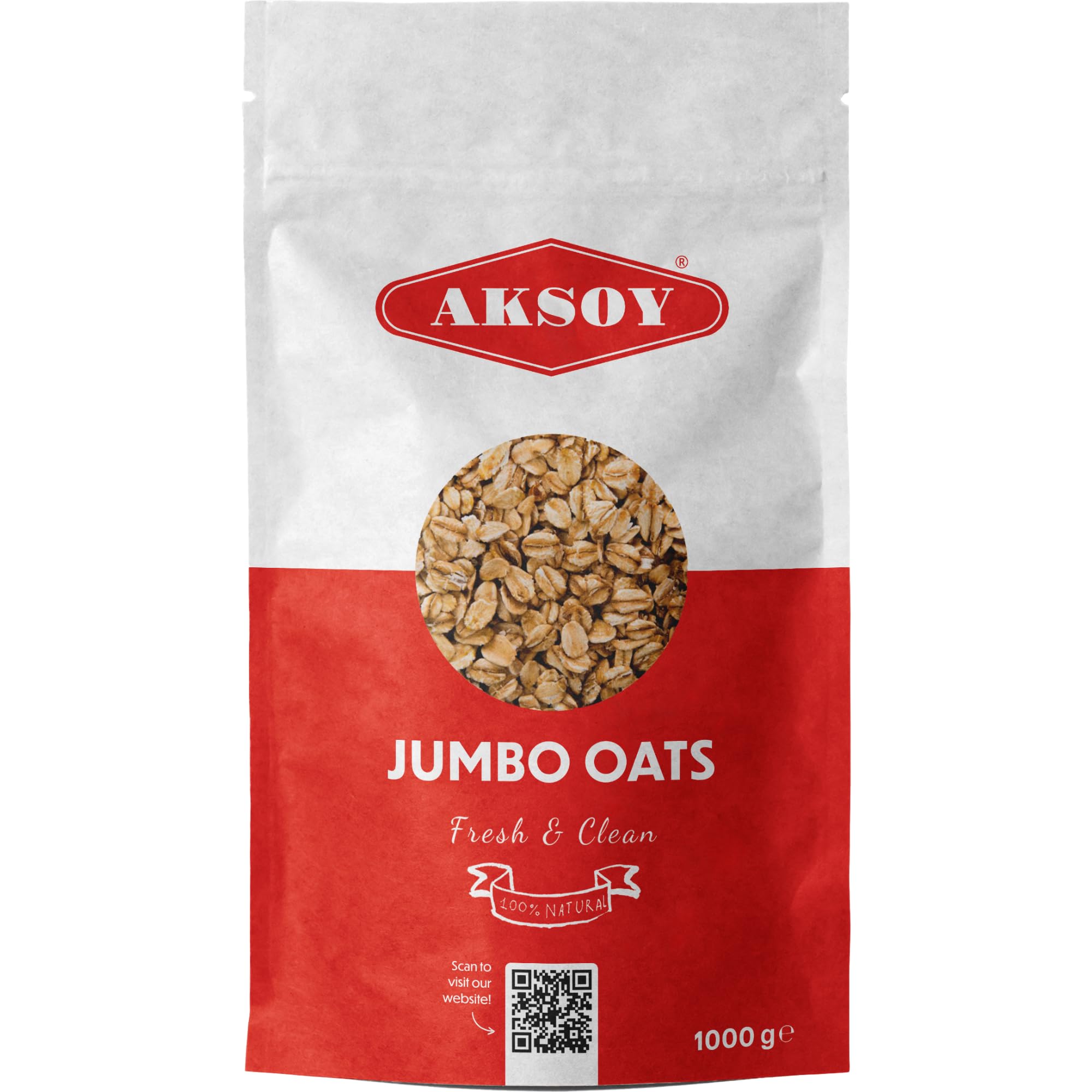 AKSOY Jumbo Oats - 1kg Bag | 100% Wholegrain Rolled Oats | High in Fiber & Protein