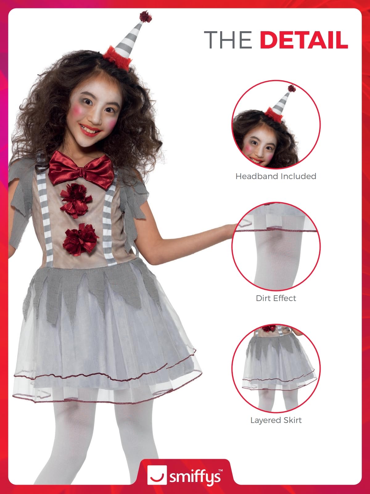 Smiffys Vintage Clown Girl Costume - Grey & Red, Size S (4-6 Years) 6