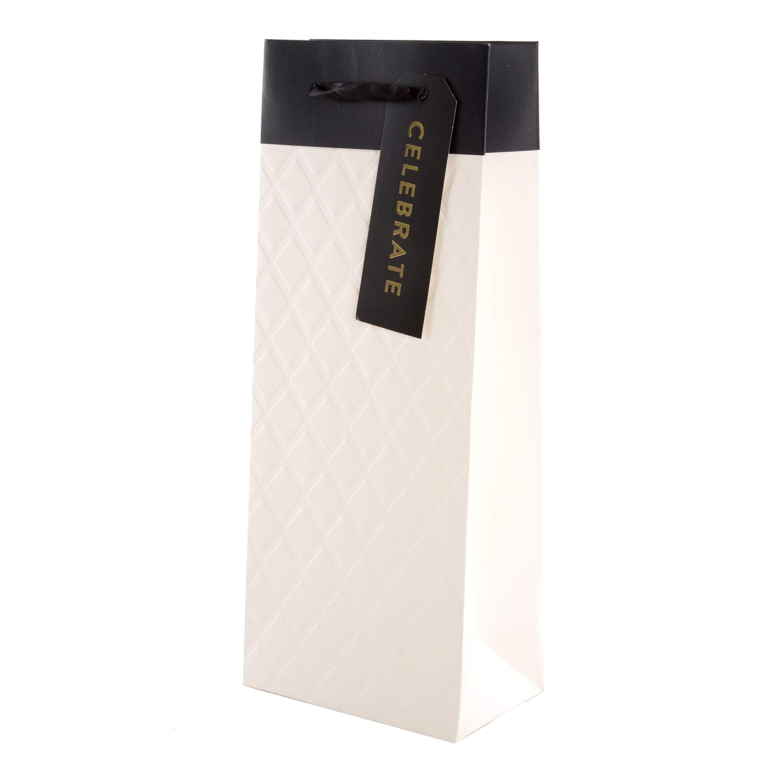 Hallmark Multi-Occasion Bottle Gift Bag - Quilted Ivory Embossed Design | 32.7cm x 13.3cm x 8.2cm