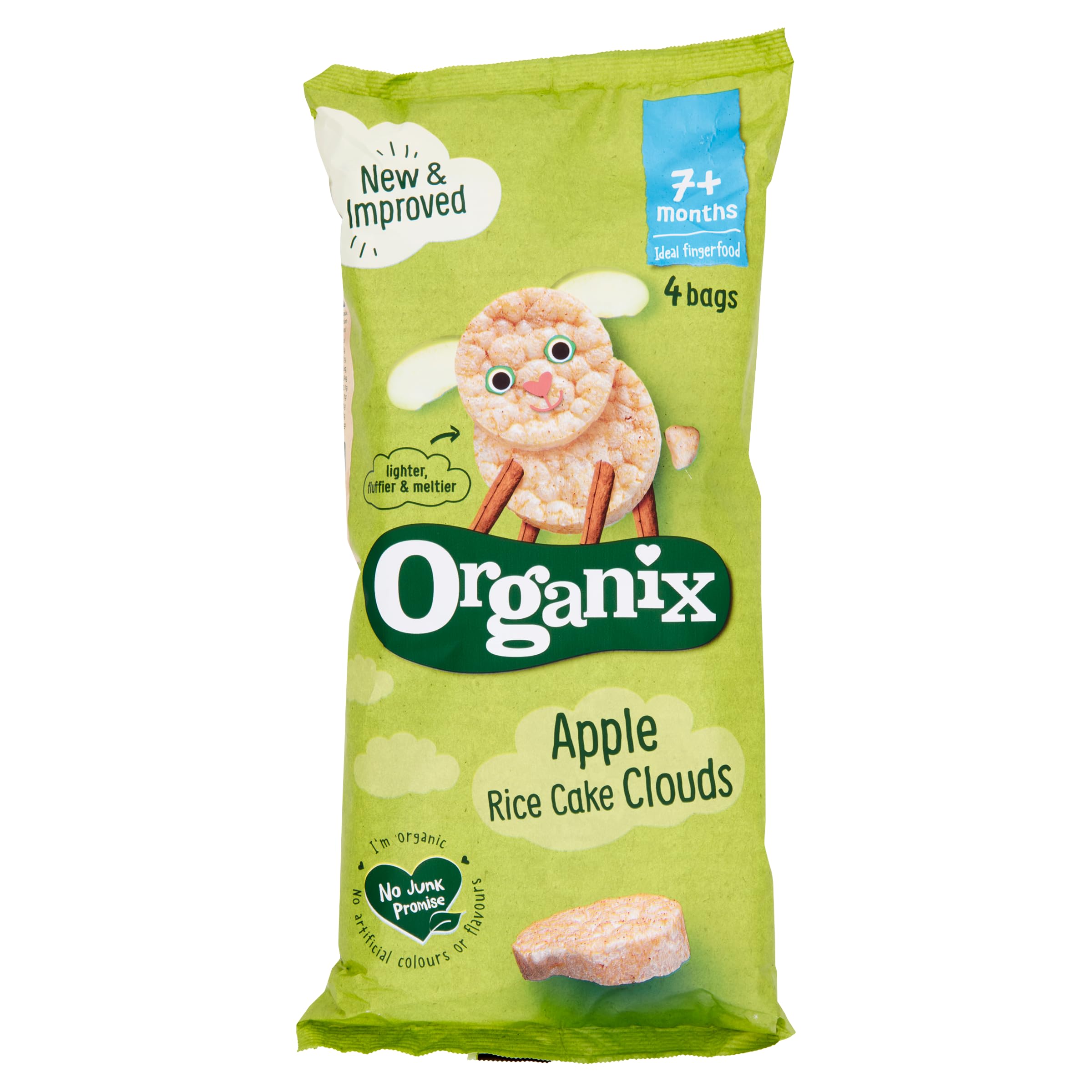 Organix Apple Organic Rice Cake Clouds Baby Snack | 7+ Months | Gluten Free | 18g Pack of 20 8