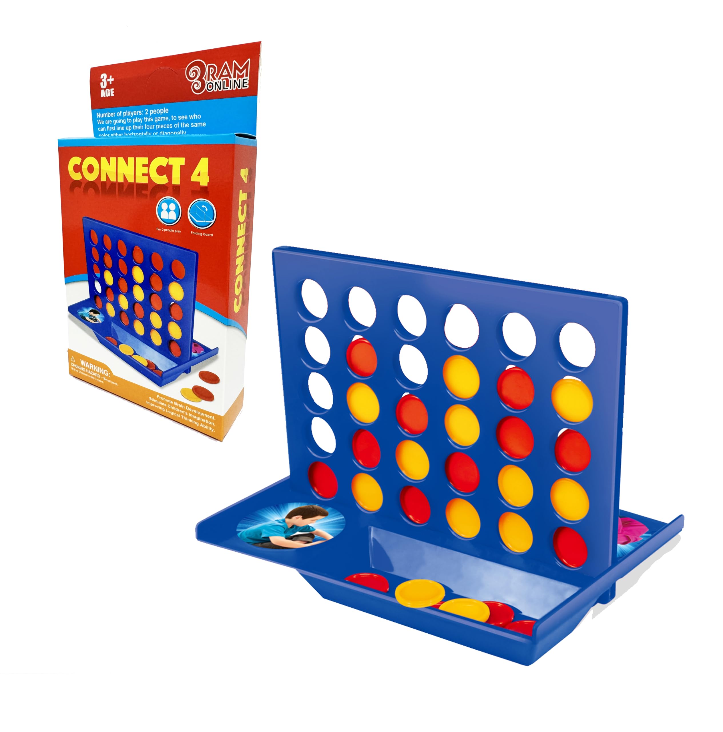 RAM ONLINE Travel Size 4 IN A Row Mini Board Game | 2 Players | 42 Counters 2