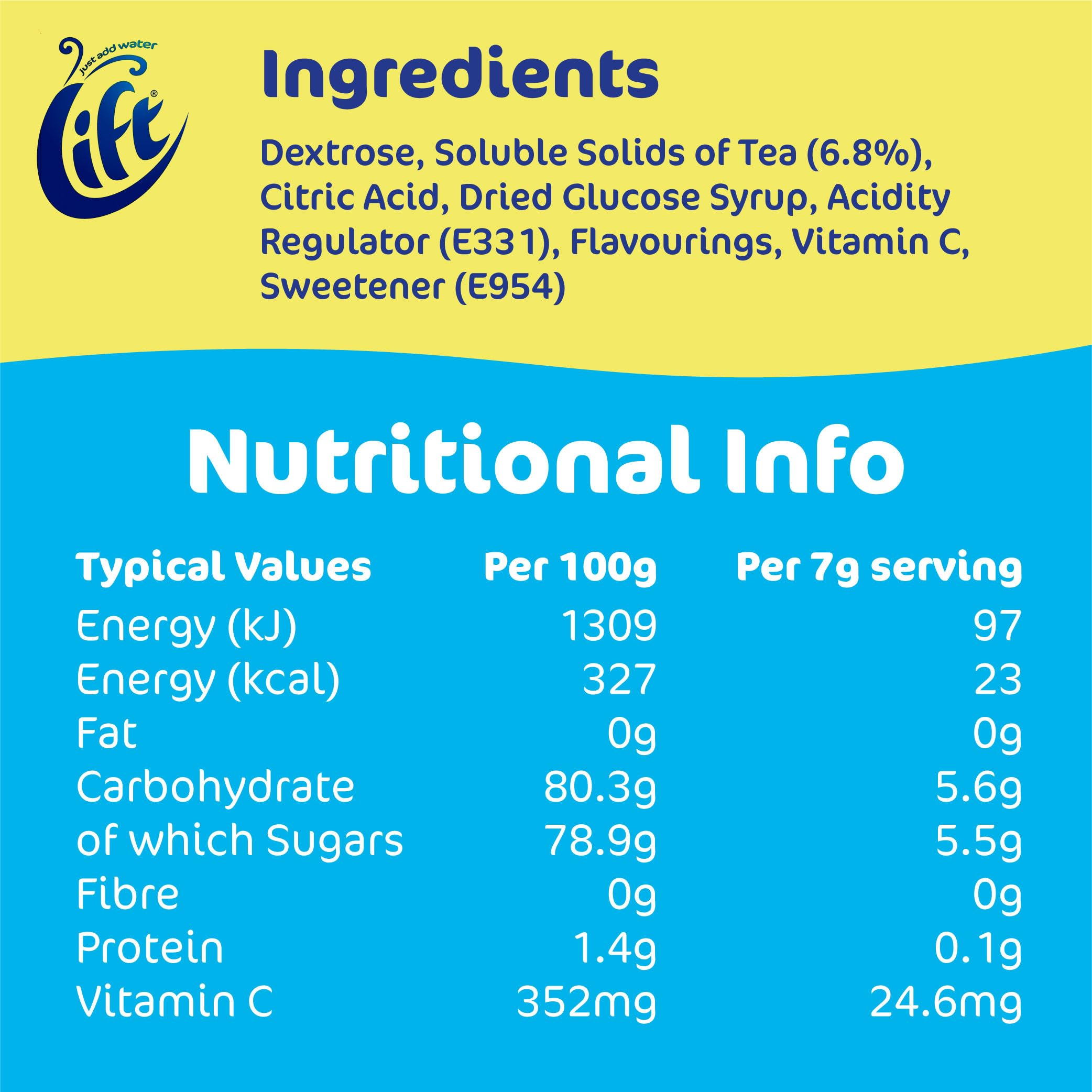 Lift Instant Lemon Flavour Tea Reduced Sweetness | 6 x 165g Jars | Hot or Iced Tea | Rainforest Alliance Certified