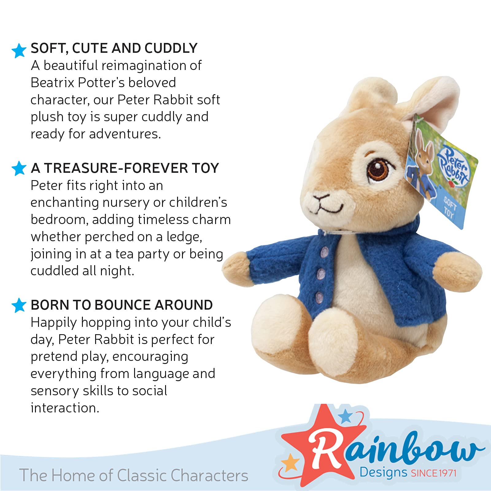 Rainbow Designs Peter Rabbit Soft Toy - Baby Safe Plush for Newborns | 13.5d x 12w x 19.5h cm 3