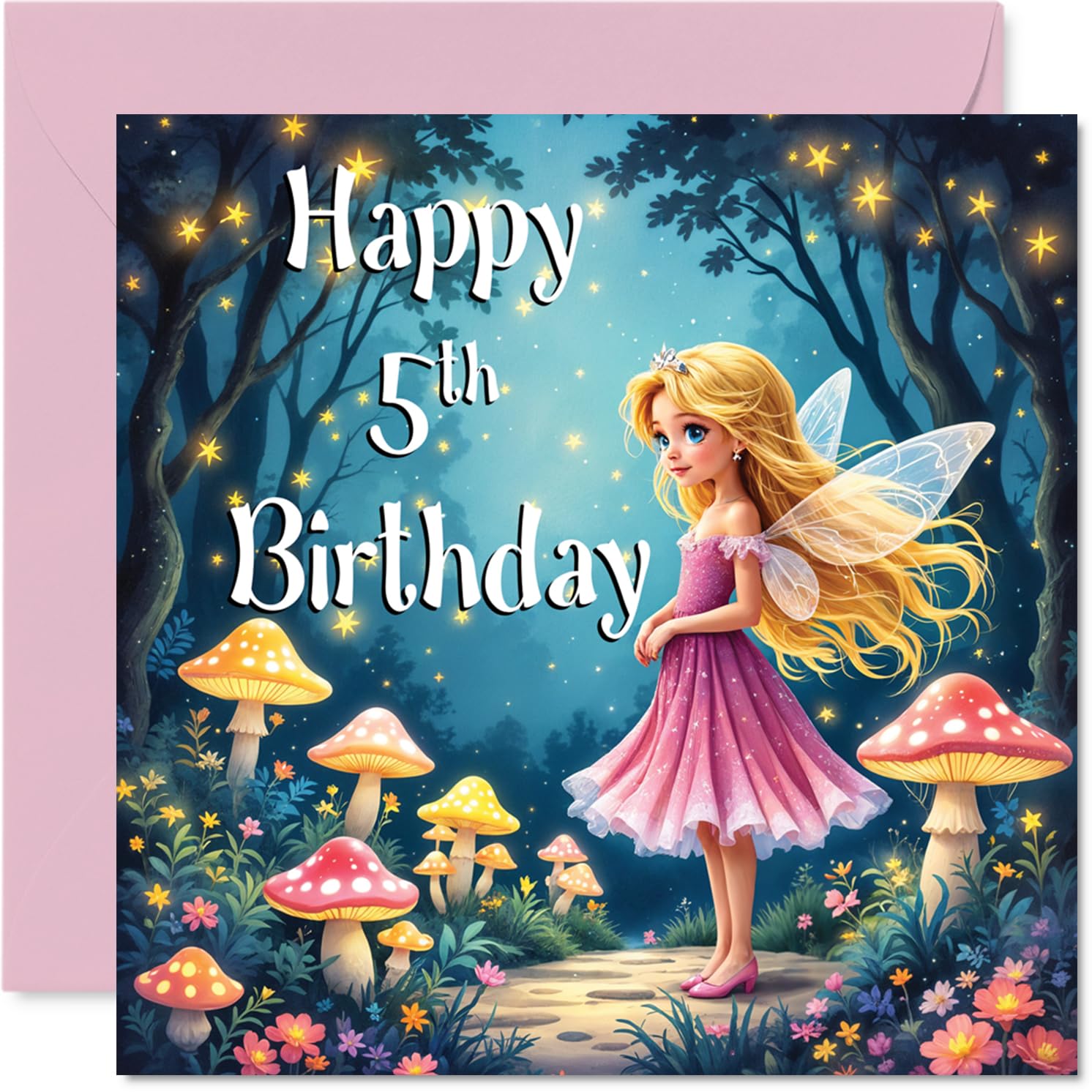 Stuff4 5th Birthday Card for Girls - Fairy Garden Design | 145mm x 145mm