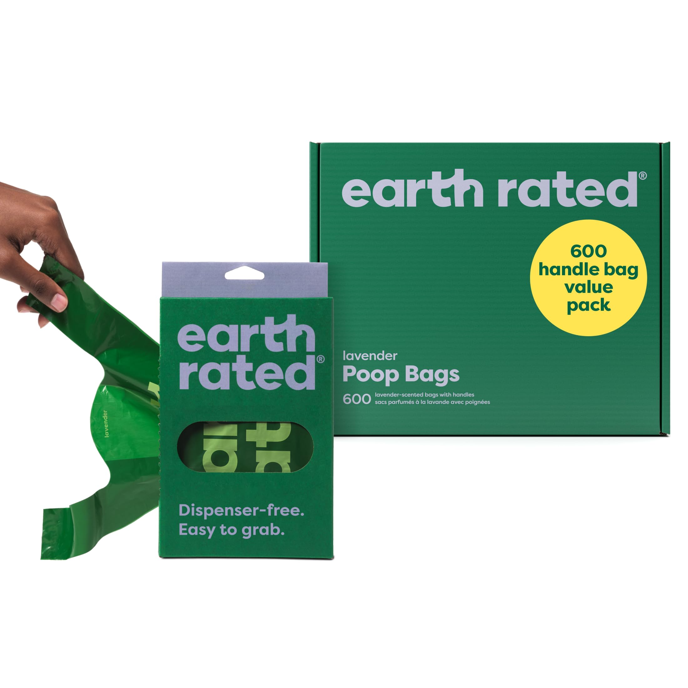 Earth Rated Dog Poo Bags with Handles Value Pack - 600 Count, Lavender Scent, Leak-Proof