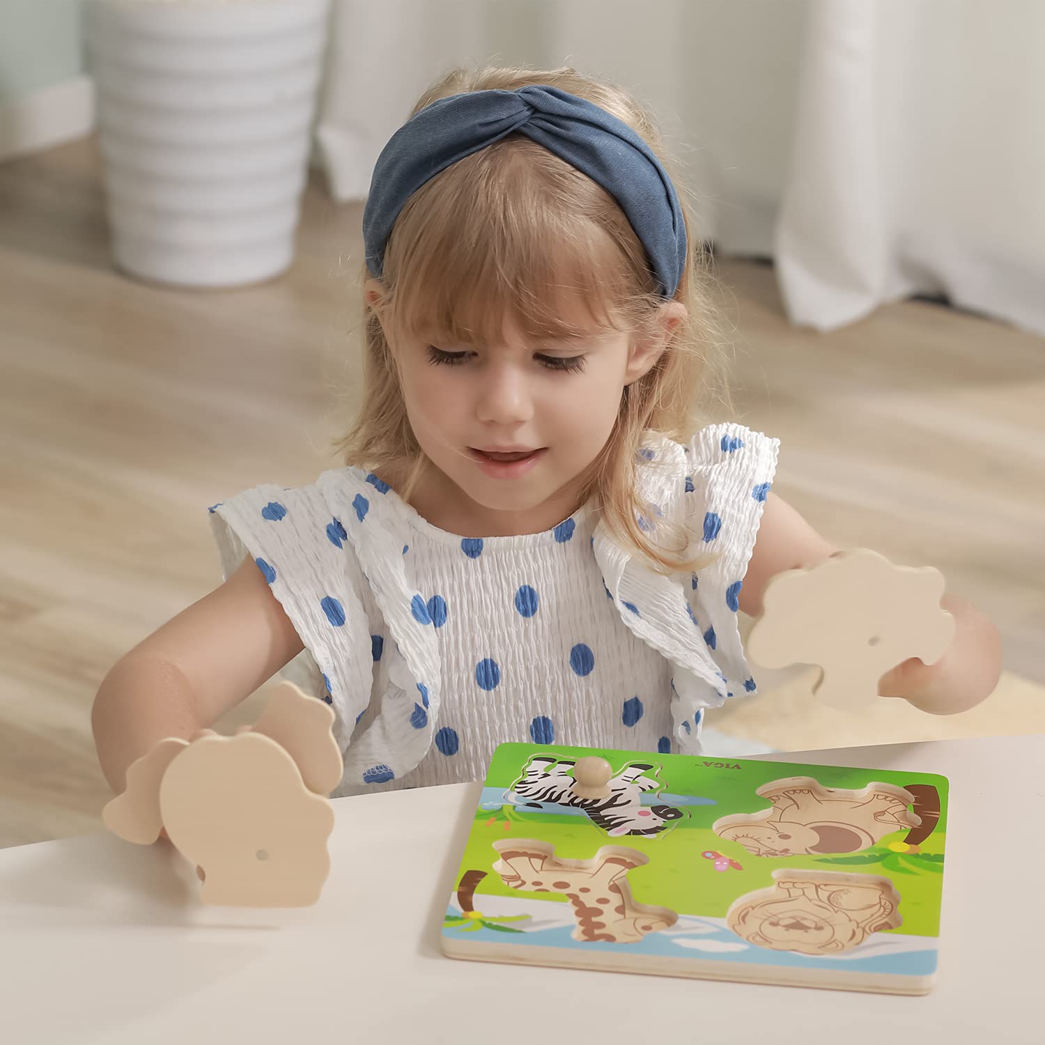 VIGA Wild Animals Big Wooden Knob Puzzle - 5 Pieces | Ages 12 Months+ 6