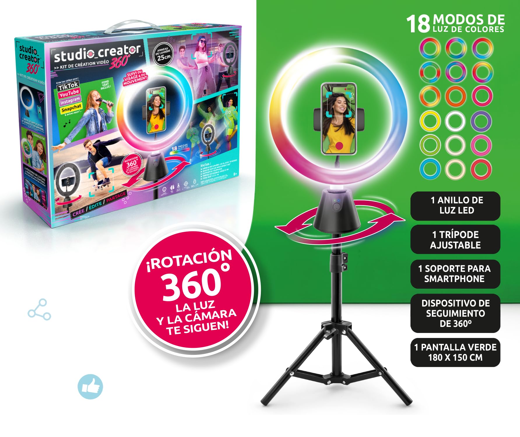 Studio Creator 360 Video Maker Kit - Motion Tracking LED Ring Light with Green Screen 16