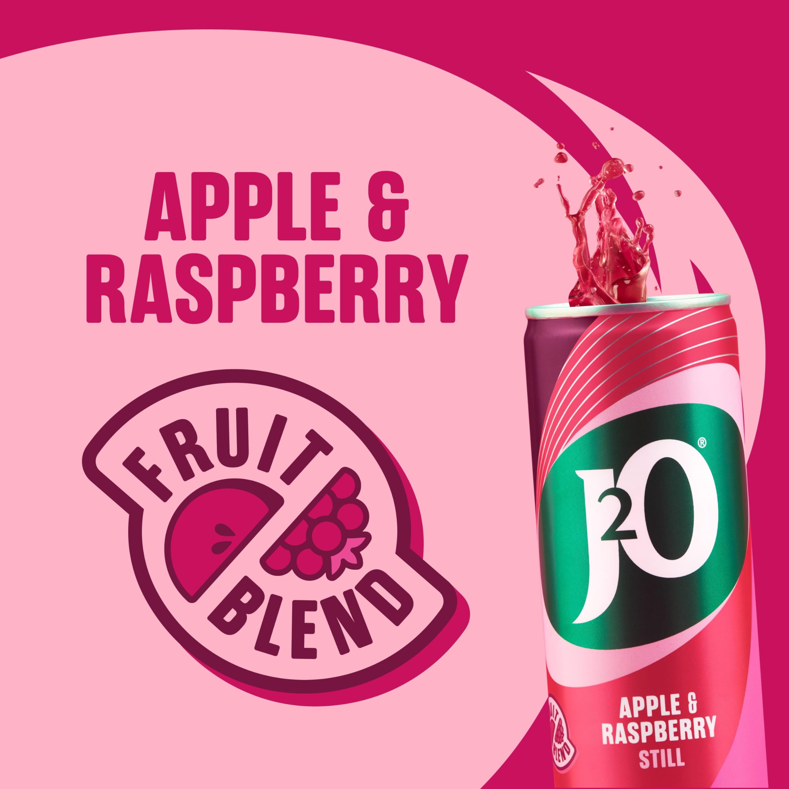 J2O Apple & Raspberry Fruit Drink Cans - 4 x 250ml Pack | Low Calorie 4