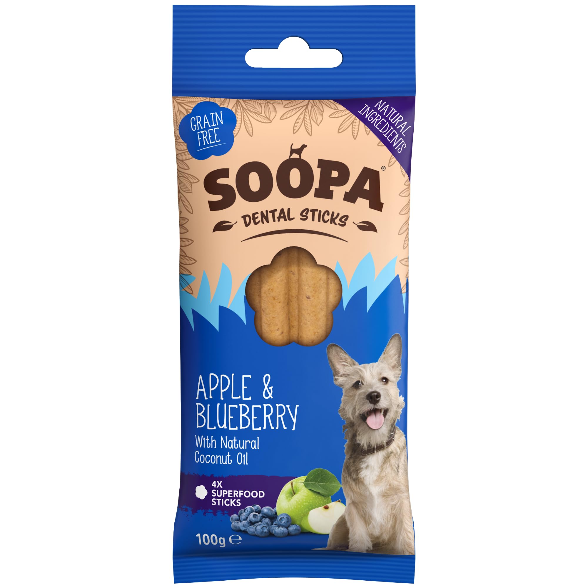 Soopa Apple & Blueberry Dental Sticks - All Natural | Low Fat | All Life Stages 1