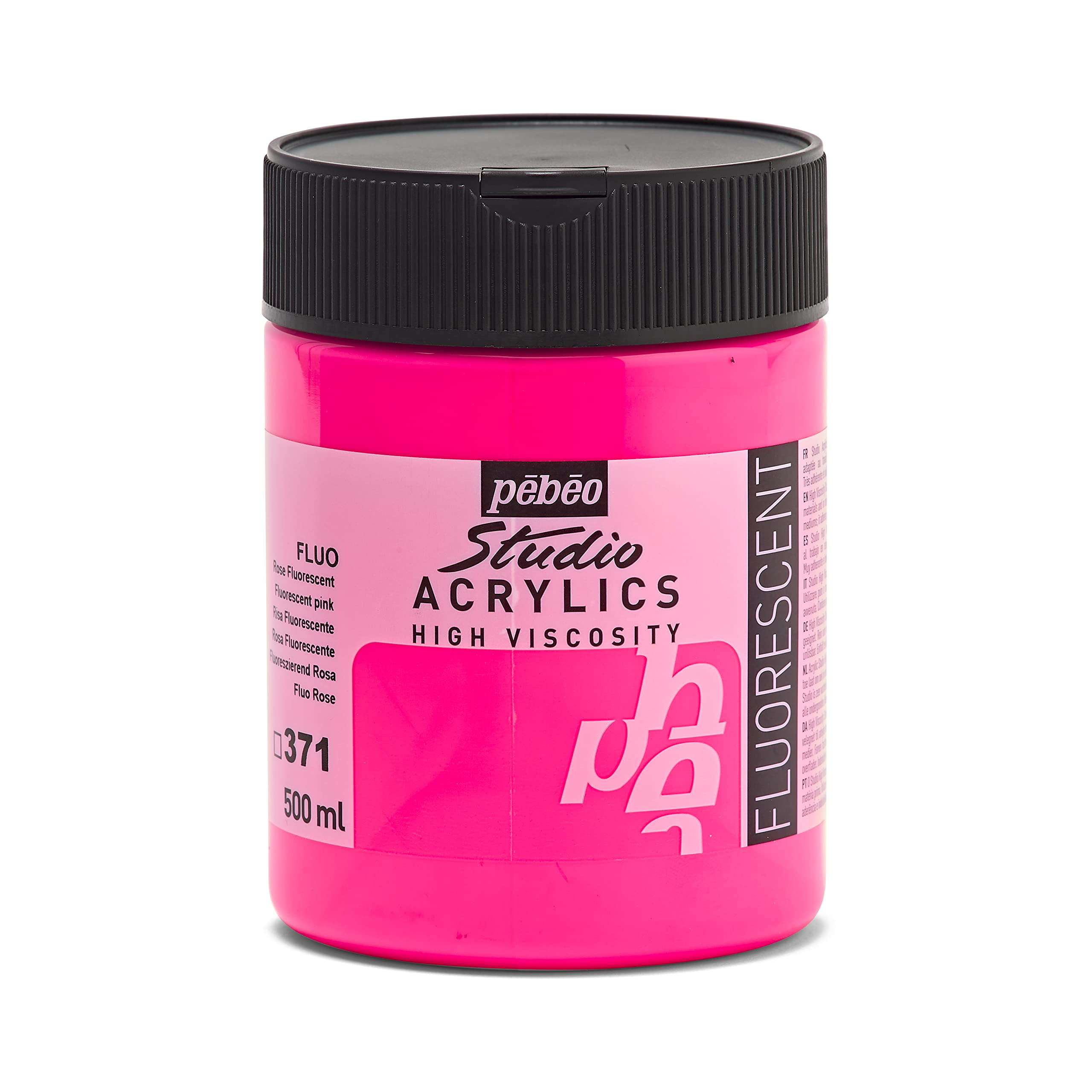 PEBEO Studio Acrylics Fine Acrylic Paint - Fluorescent Pink | 500ml Liquid | Matte Satin Finish