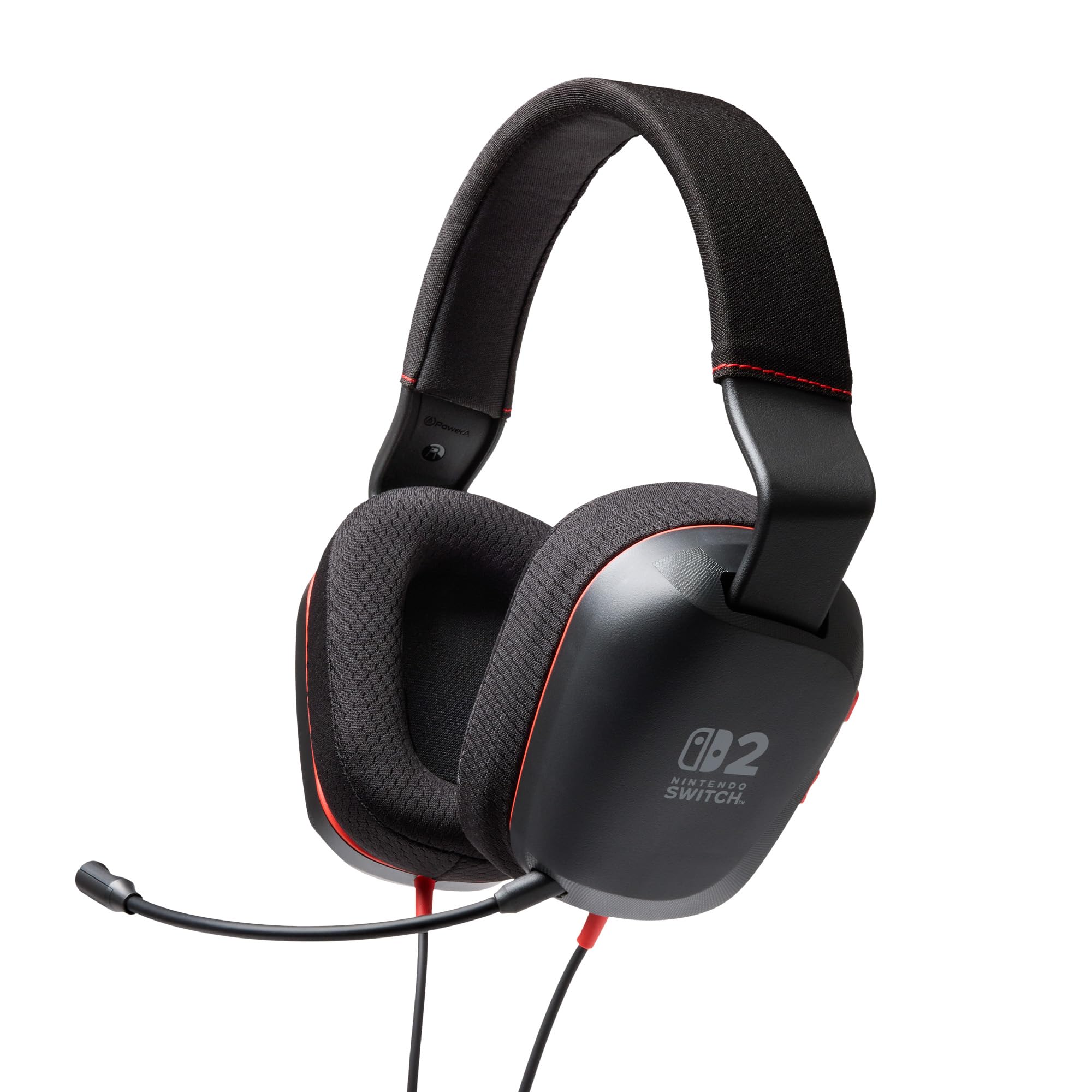 PowerA Wired Stereo Headset for Nintendo Switch 2 - Black/Red | 50mm Drivers | Detachable Mic