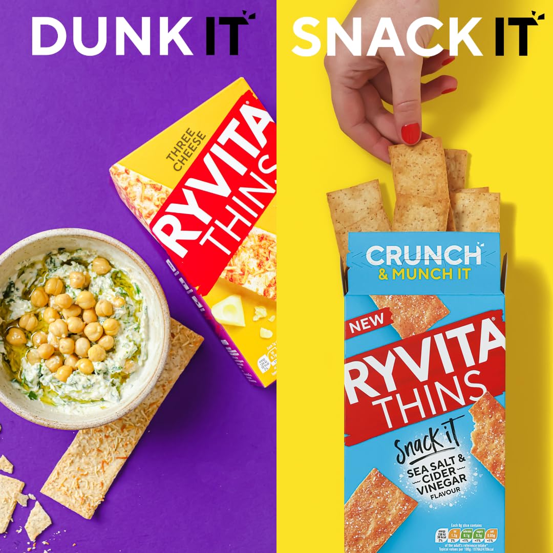 Ryvita Cheddar & Cracked Black Pepper Thins - 6 Packs of 125g | Source of Fibre | Made in UK 7