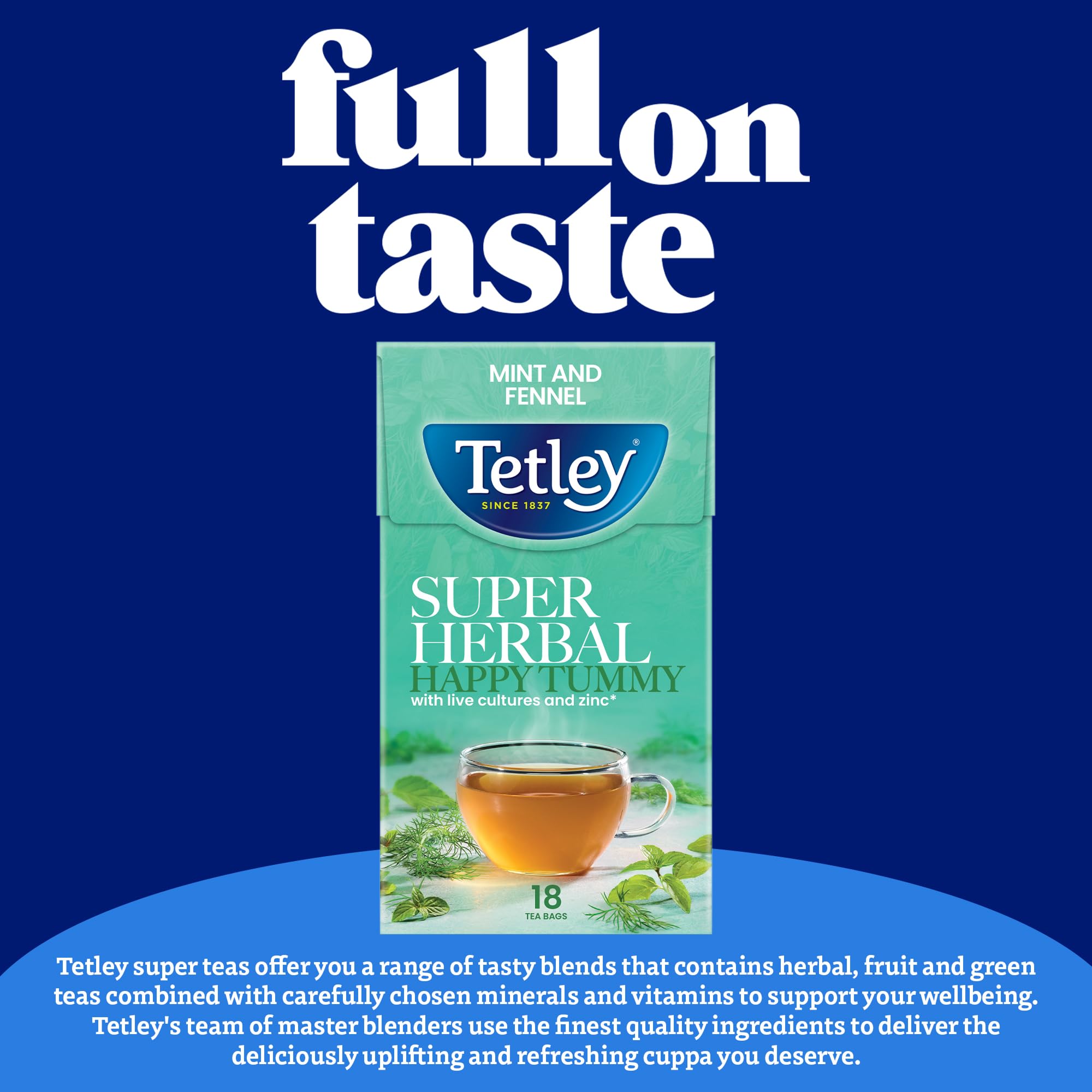 Tetley Super Herbal Happy Tummy Mint and Fennel Tea Bags for Digestion Support | 18 Count, 32.4g 2