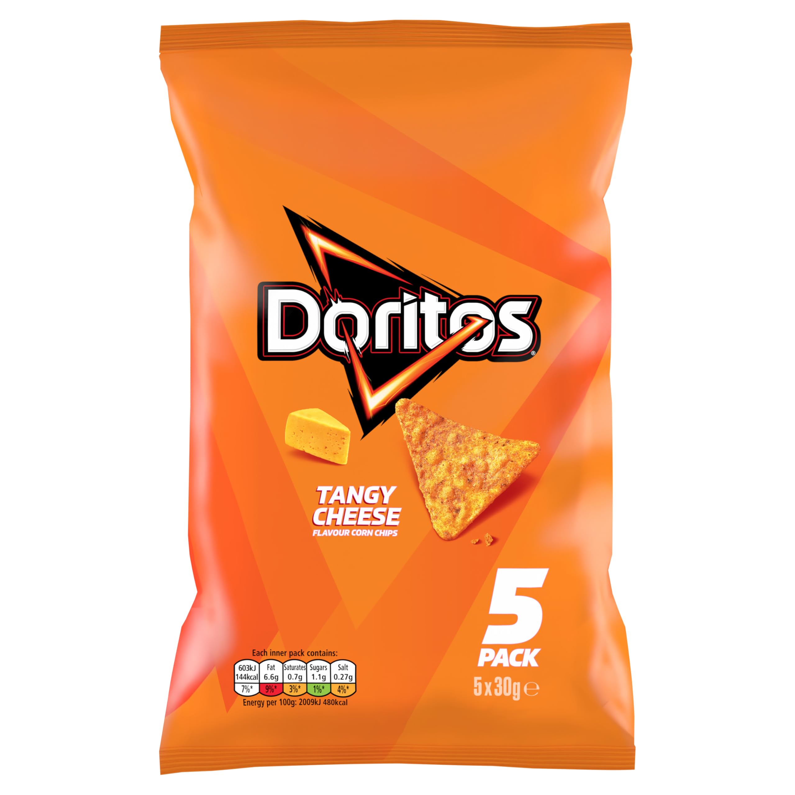 Doritos Tangy Cheese Multipack Crisps | 5 x 30g Bags | Suitable for Vegetarians