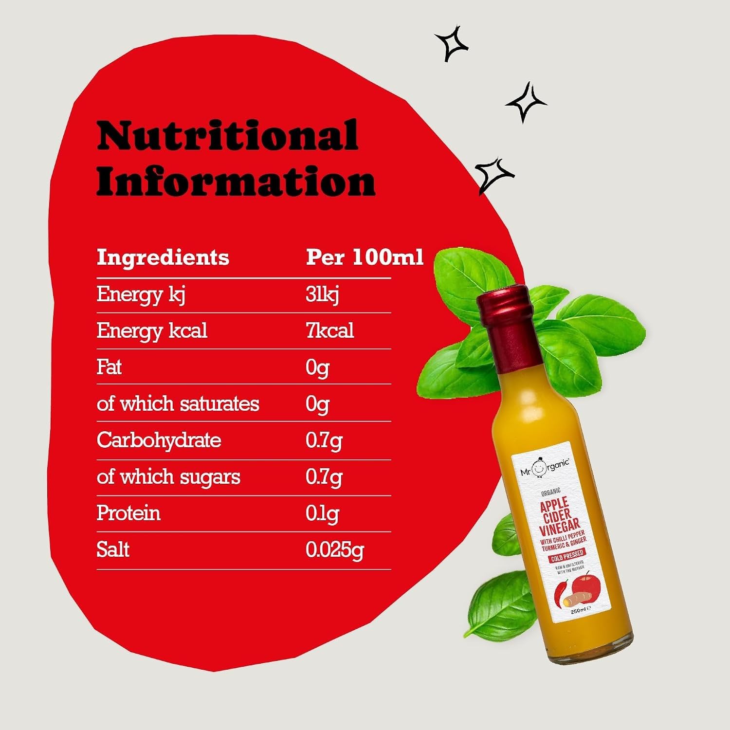 Mr Organic Apple Cider Vinegar with Turmeric, Chilli & Ginger - 250ml 3