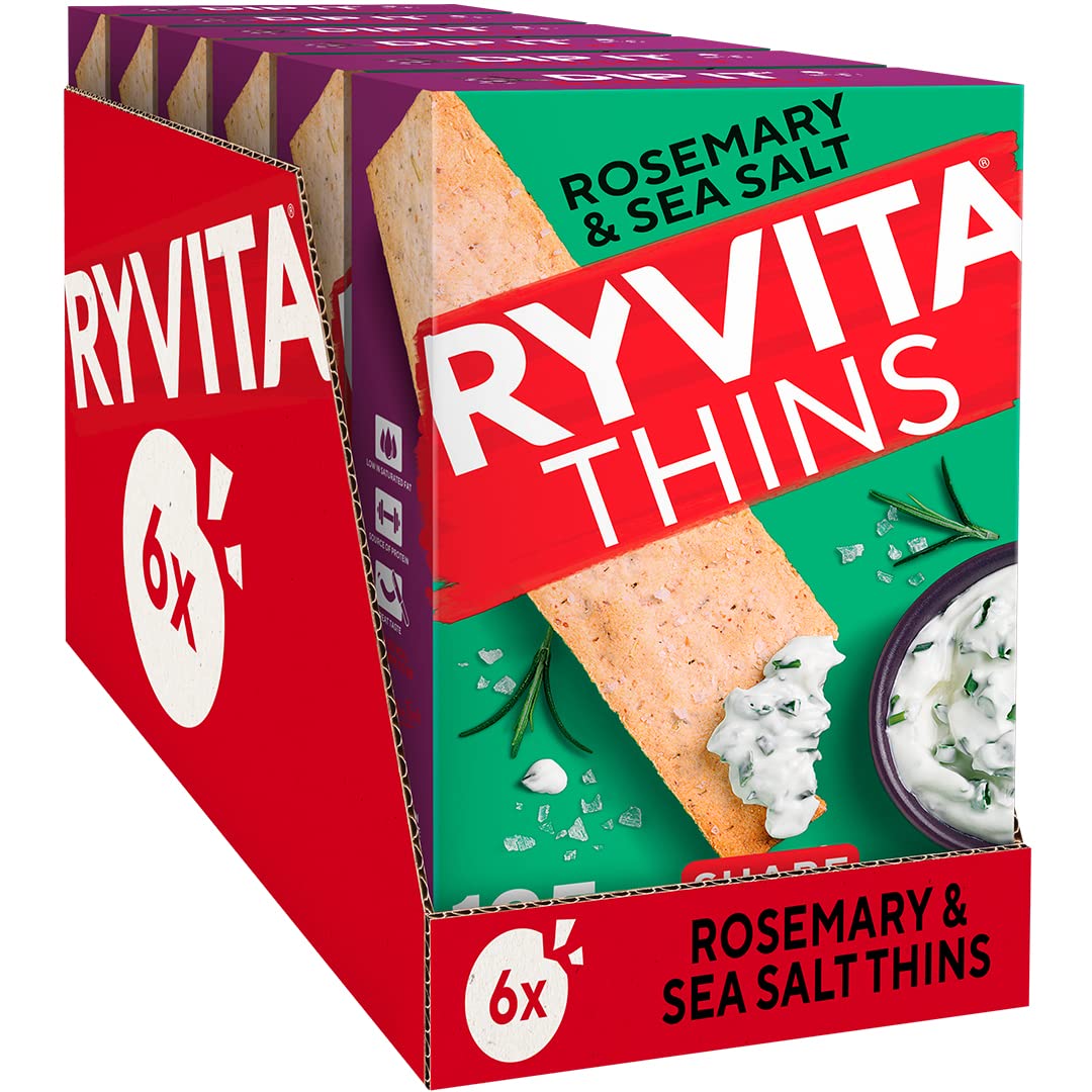 Ryvita Rosemary & Sea Salt Thins | 6 x 125g | Fibre-Rich Crackers | Dipping, Snacking, Sharing | Made in UK 1