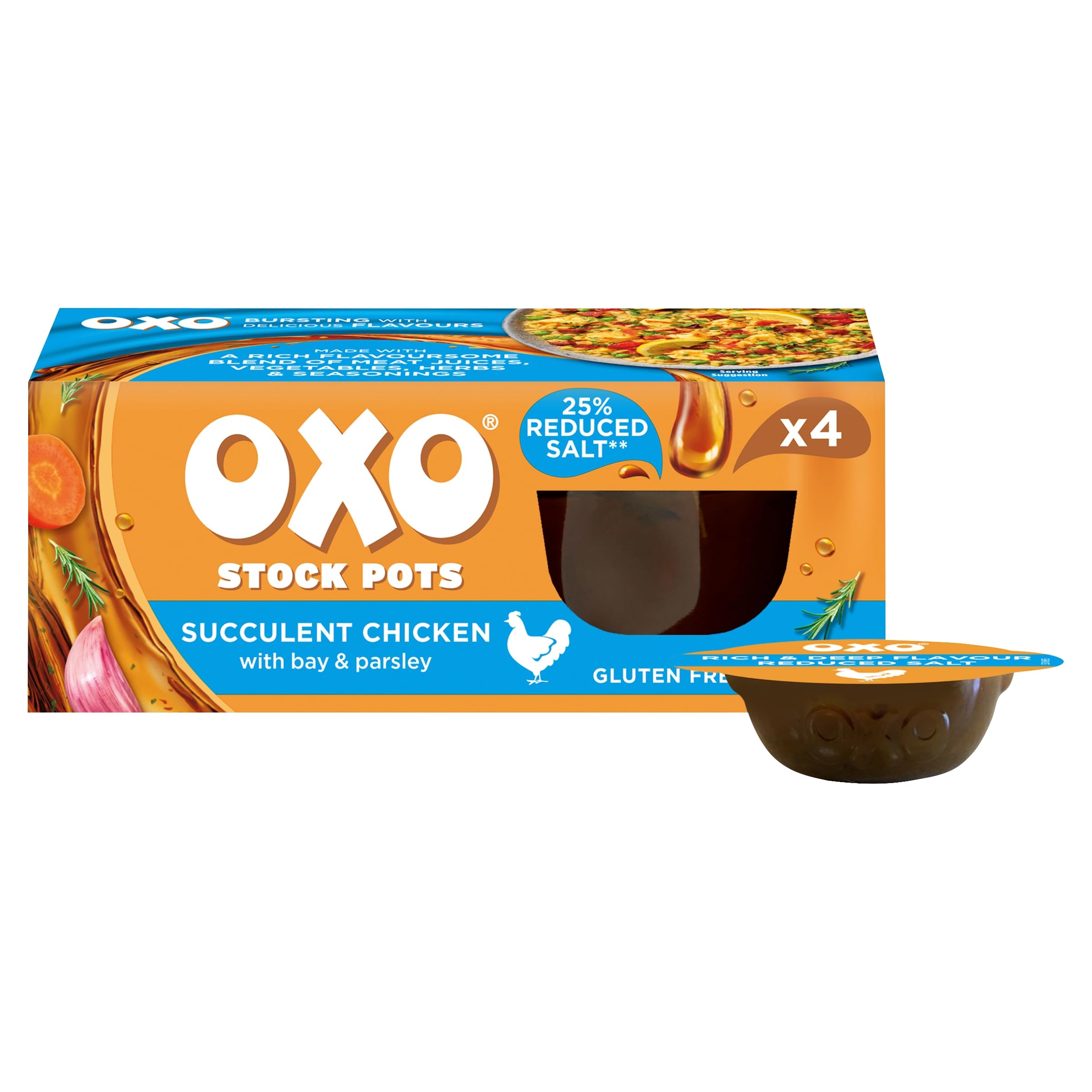 OXO Reduced Salt Chicken Stock Pots - Savoury Flavour, 4 x 20g Pots (80g Total) 3