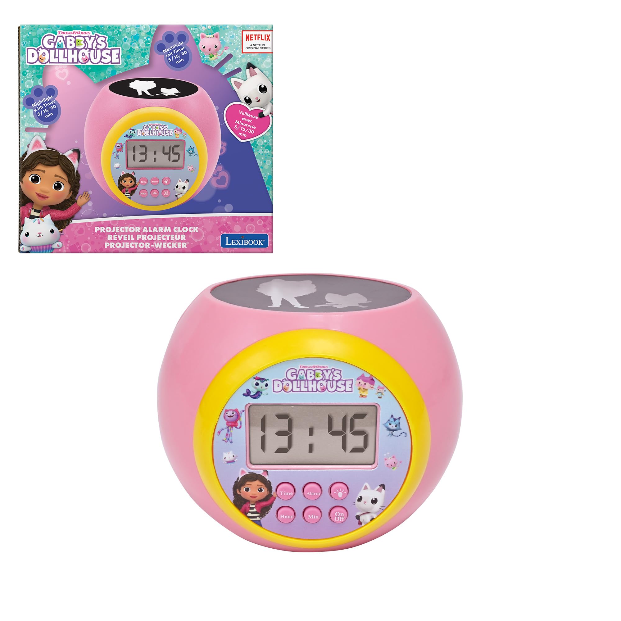 Gabby's Dollhouse Projector Alarm Clock with Nightlight - Pink 7