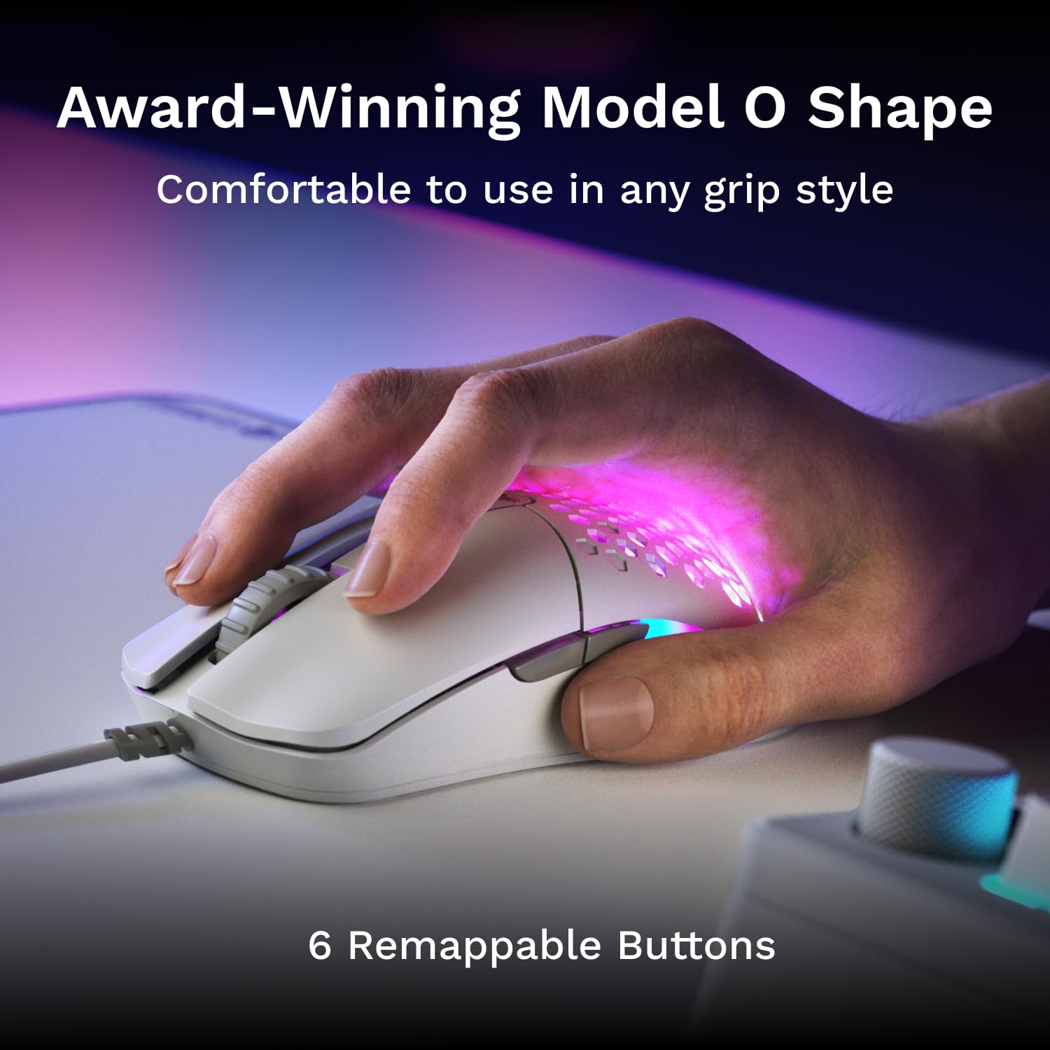 GLORIOUS Model O Eternal Ultralight RGB Gaming Mouse - White | 55g | 6 Programmable Buttons | 12K DPI 4