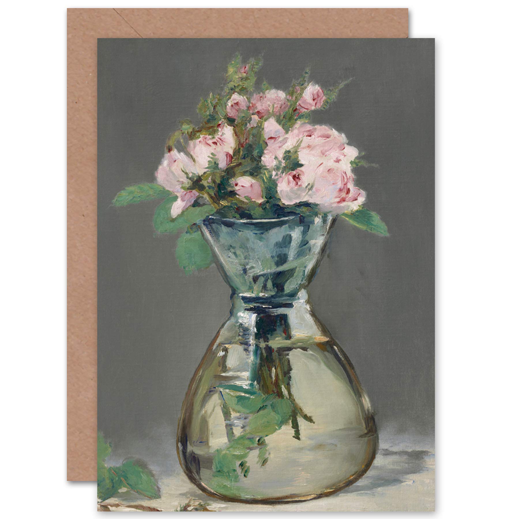 Artery8 Edouard Manet Moss Roses In A Vase 1882 Painting Fine Art Blank Greeting Card | 12.5 x 17.5 cm