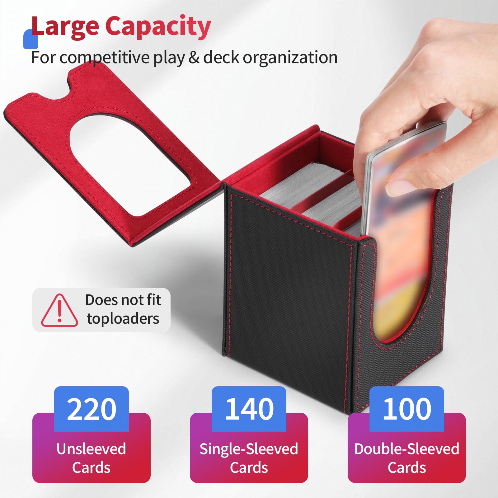 Euqvunn Deck Box - Magnetic Closure, Display Window, Holds up to 140 Single-Sleeved Cards | Black & Red 2