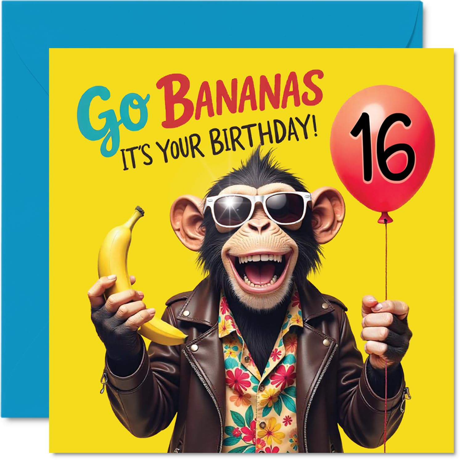 Stuff4 16th Birthday Card for Girls & Boys - Monkey Go Bananas Design | 145mm Square 1