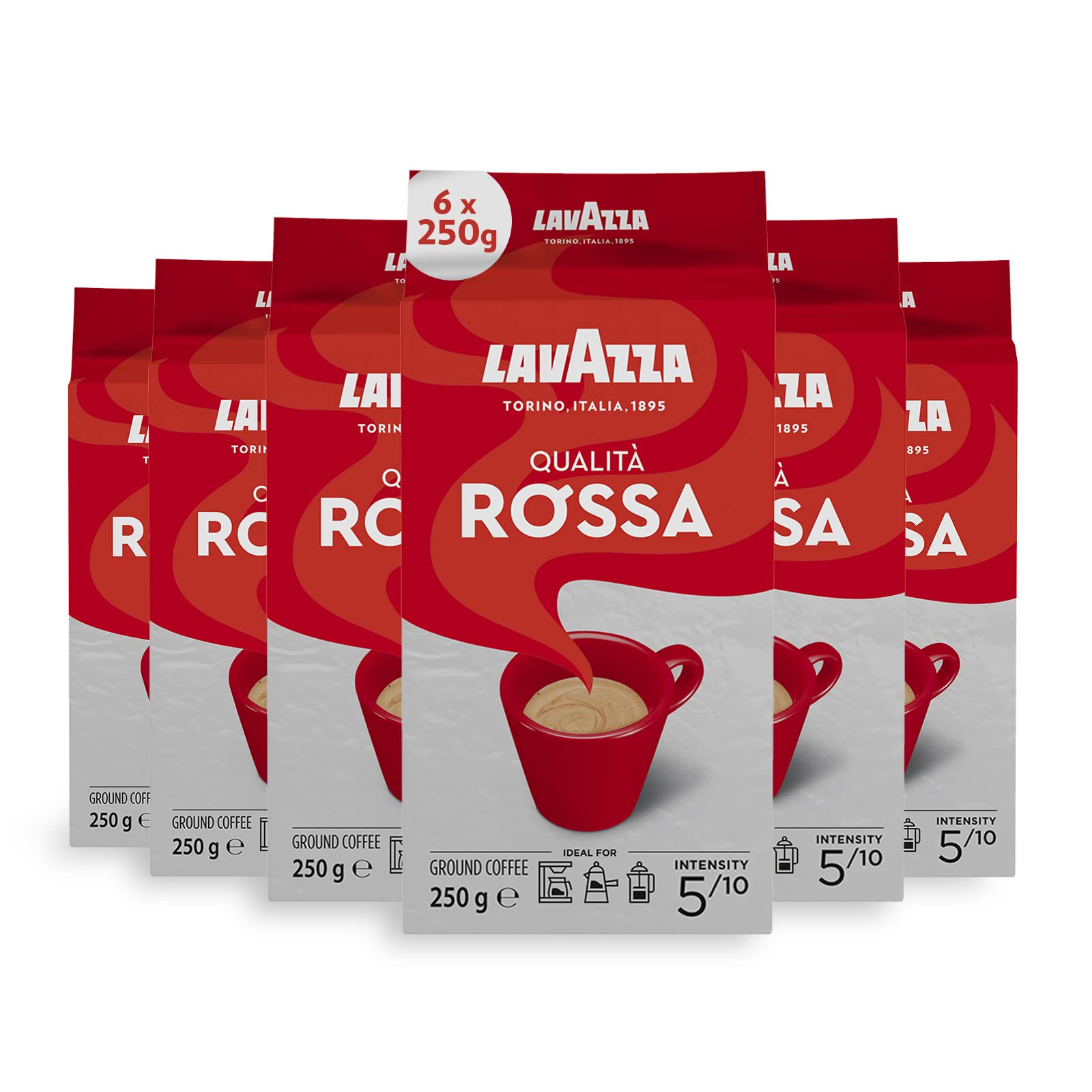 Lavazza Qualità Rossa Ground Coffee - Rich & Full-Bodied | 250g Pack of 6 1