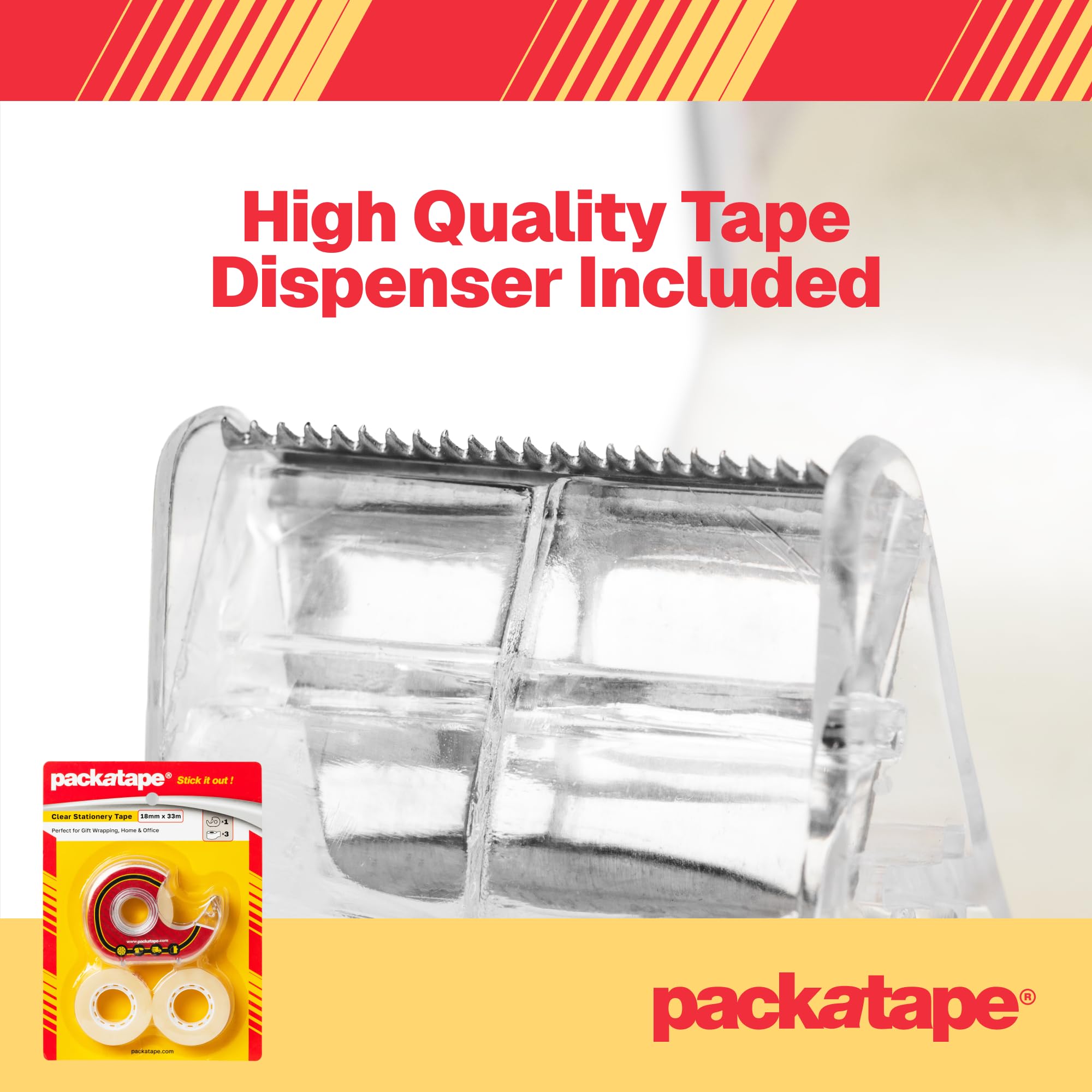 Packatape Cellotape - 9 Clear Transparent Rolls (18mm x 33m) with Dispenser 4