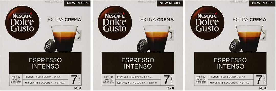 NESCAFE Dolce Gusto Espresso Intenso Coffee Pods - 48 Capsules (3 Boxes of 16)