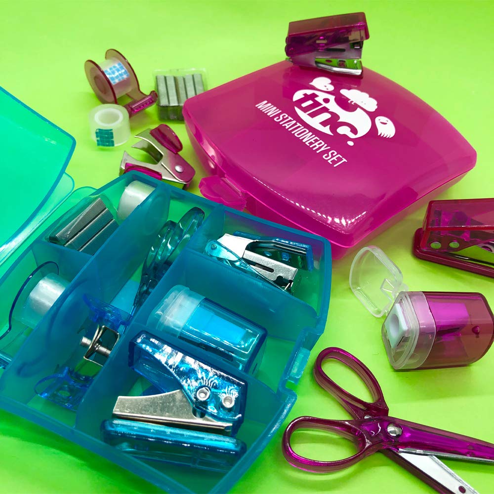 Tinc Mini Stationery Set - Pink | 6 Essentials in Handy Carry Box | Includes Tape & Staple Refills