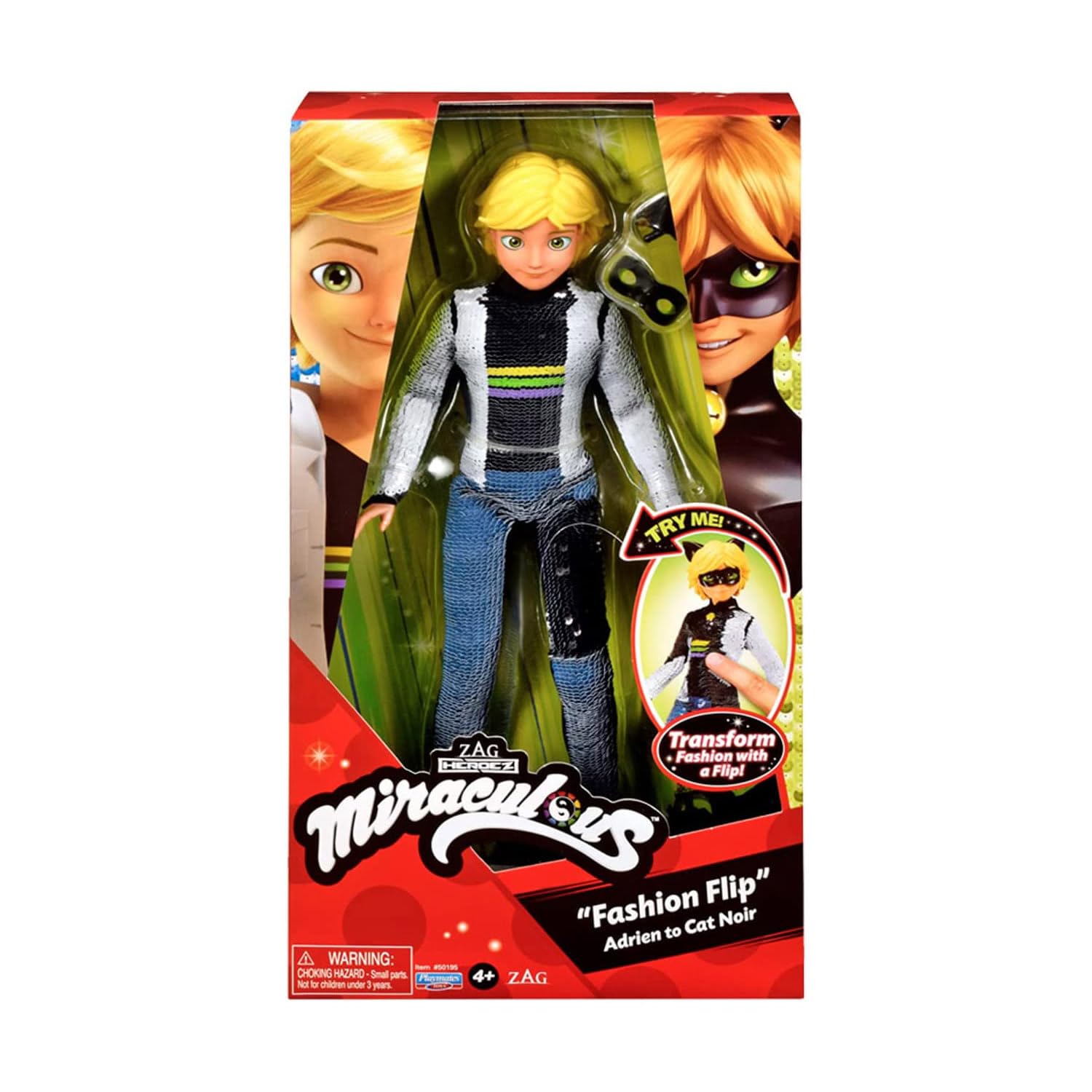 Bandai Miraculous Cat Noir Fashion Flip Doll - 26cm Articulated Action Figure with Reversible Sequins 10