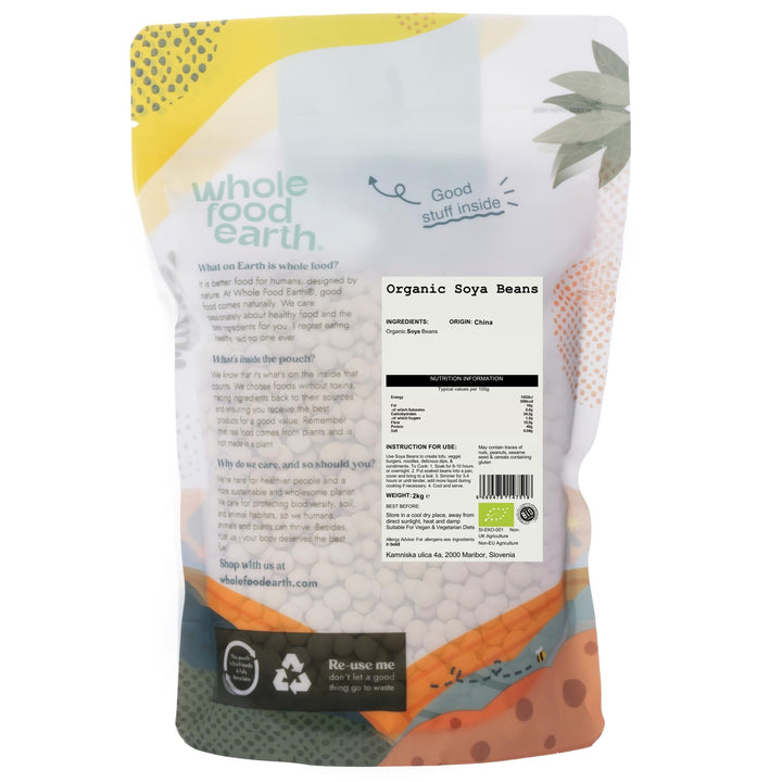 Wholefood Earth Organic Soya Beans 2kg - GMO Free, High Fibre, Vegan