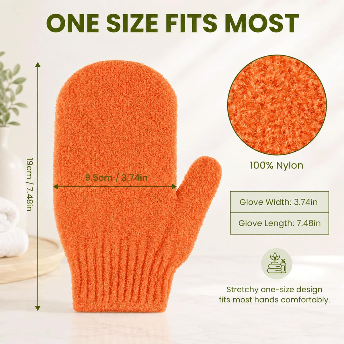 Admygo Exfoliating Gloves - 3 Pairs, Hanging Loop, Shower Body Scrub
