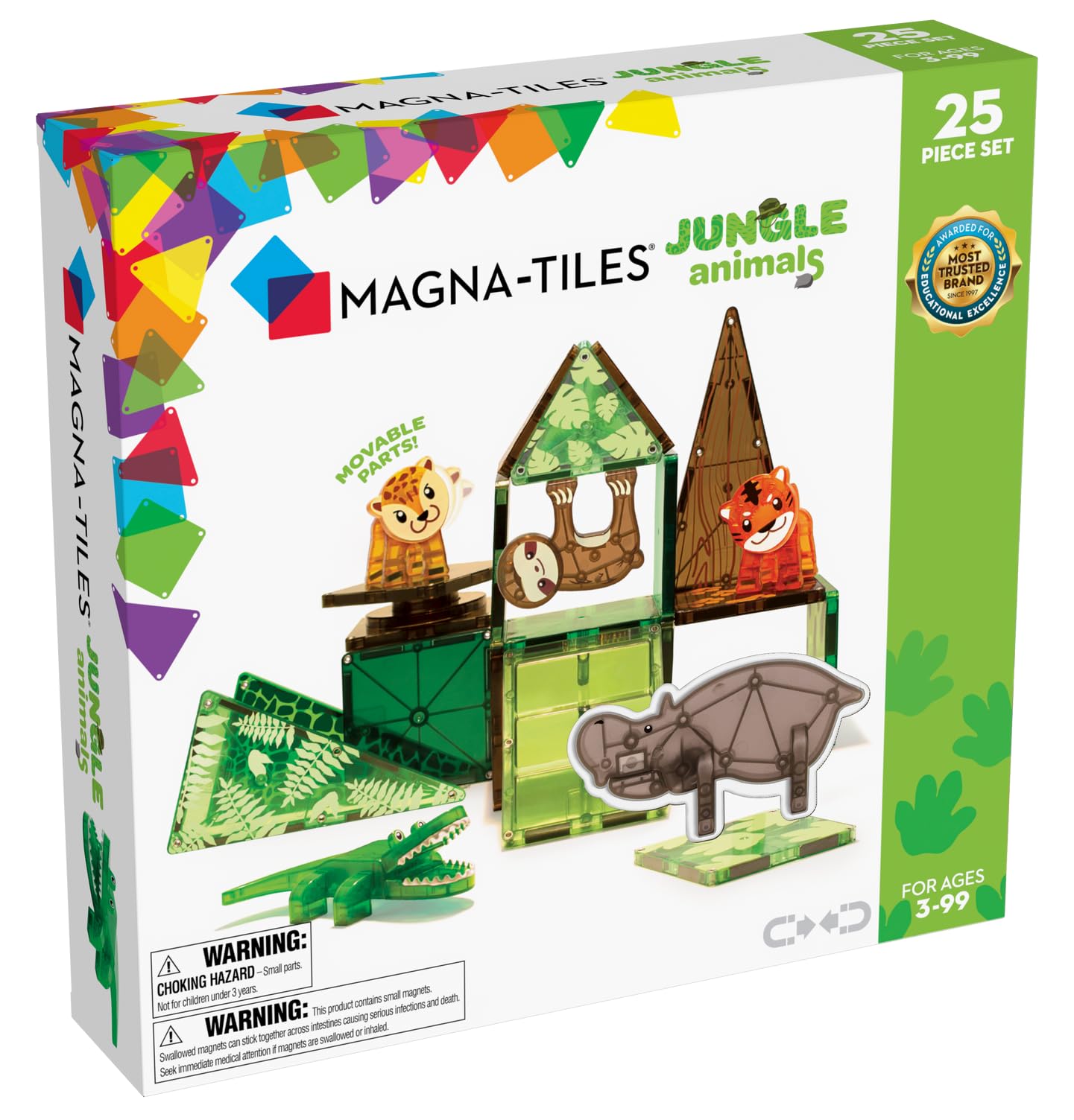 Magna-Tiles Jungle Animals 25-Piece Set - 3D magnetic building tiles, Clear Colors 1