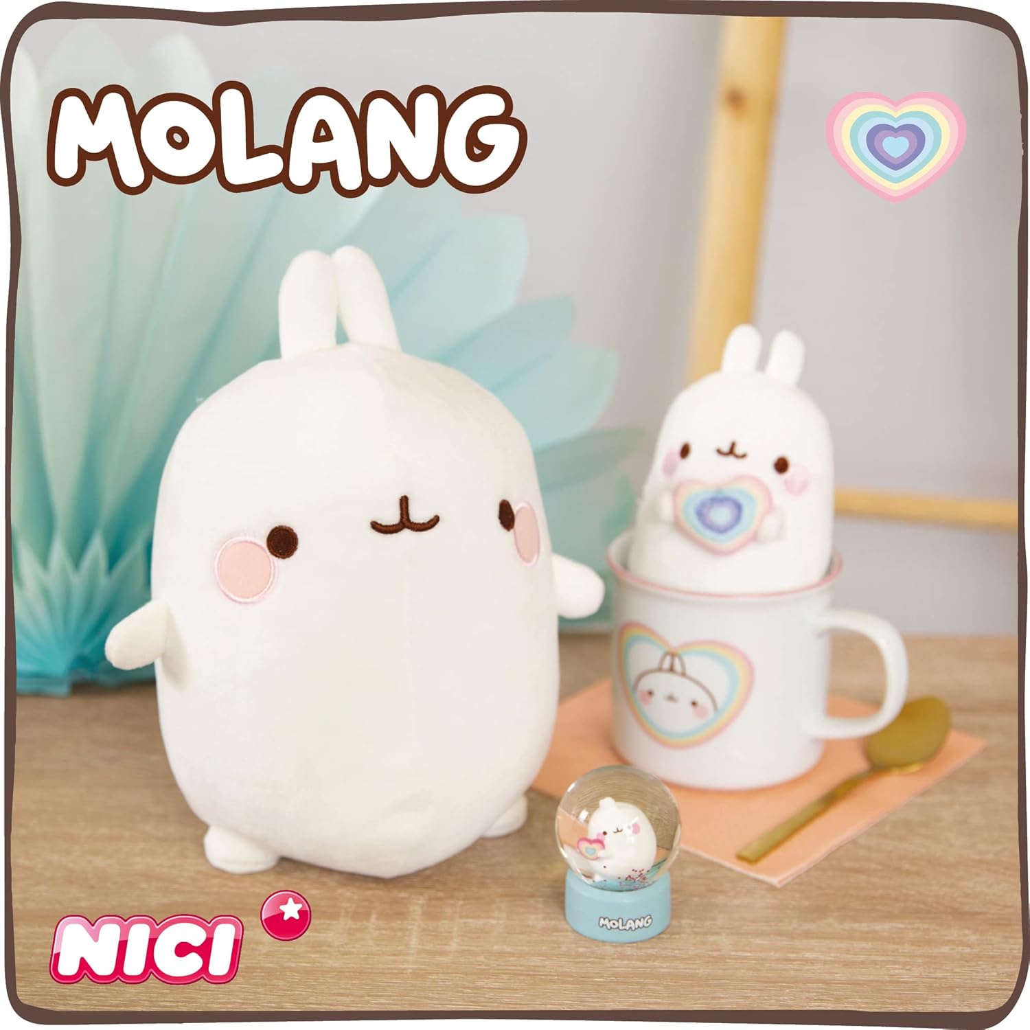 Nici Cuddly Toy Molang with Rainbow Heart 12 cm - Super Soft Plush Stuffed Animal 2