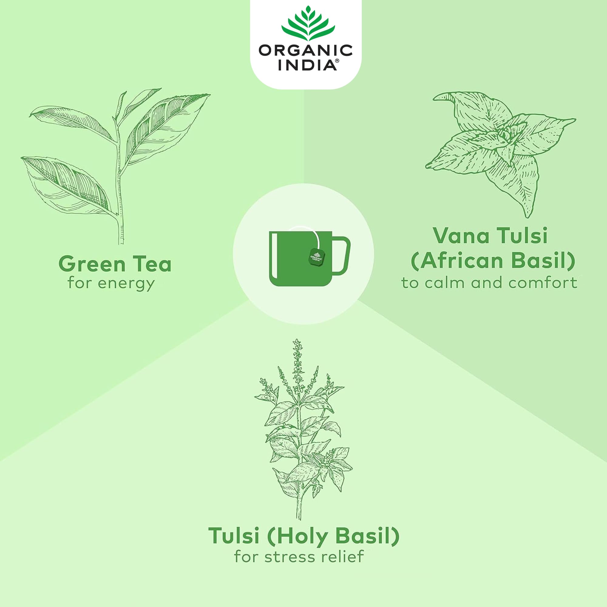 Organic India Tulsi Green Tea Classic, Certified Organic & Vegan, 18 Tea Bags 15