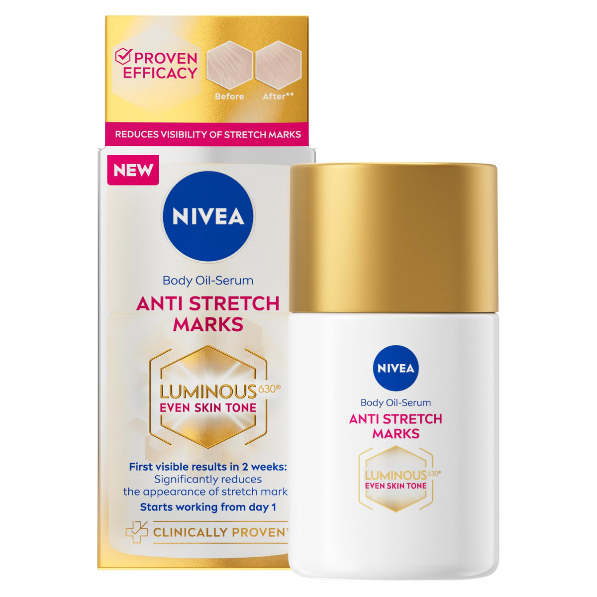 NIVEA Luminous 630 Body Oil Serum Anti Stretch Marks - Reduces Stretch Marks in 2 Weeks | 48H Moisture | 100ml