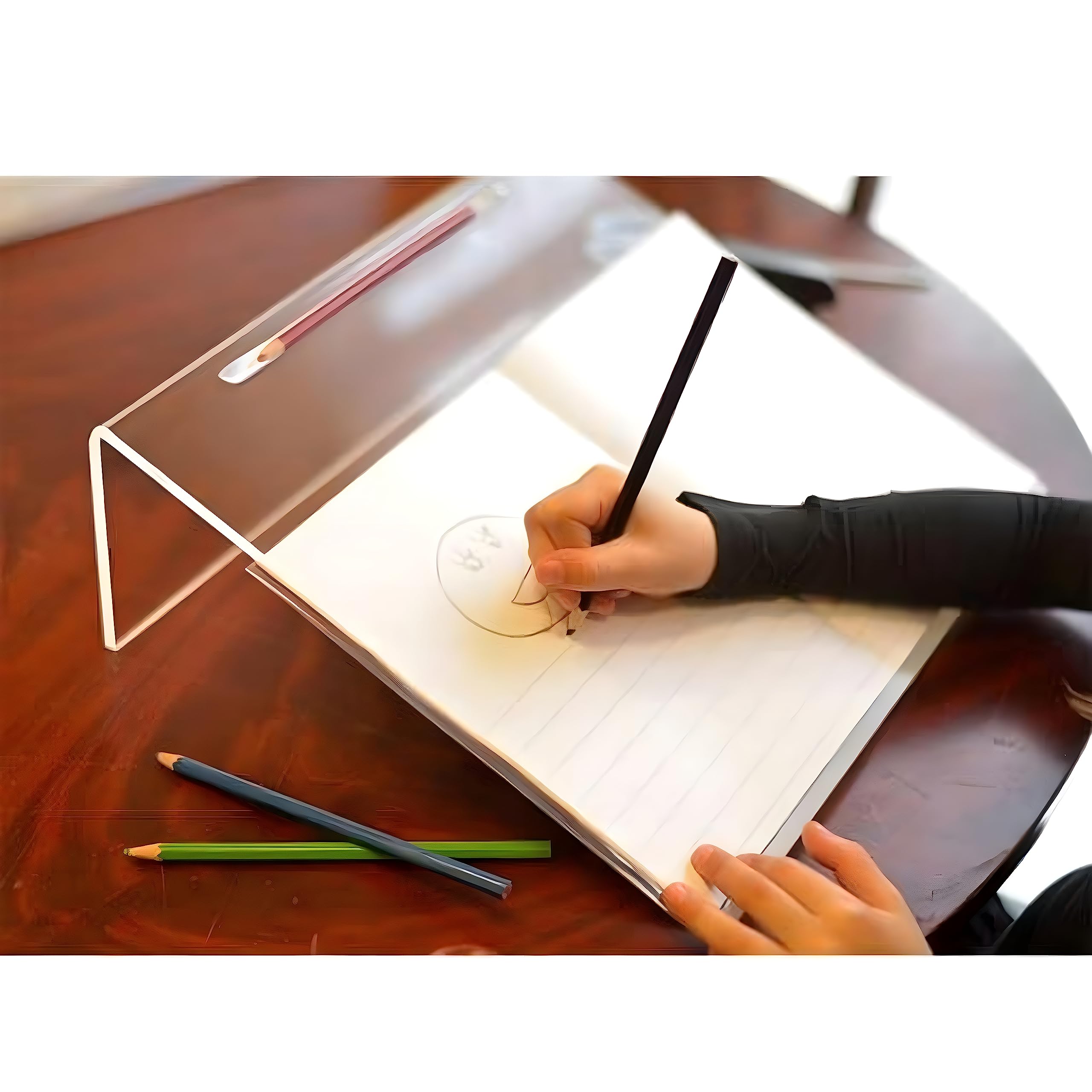 Playlearn Clear Acrylic Ergonomic Writing Slope - 20 Degree Angle, Extra Wide 35cm | Pen Holder Groove