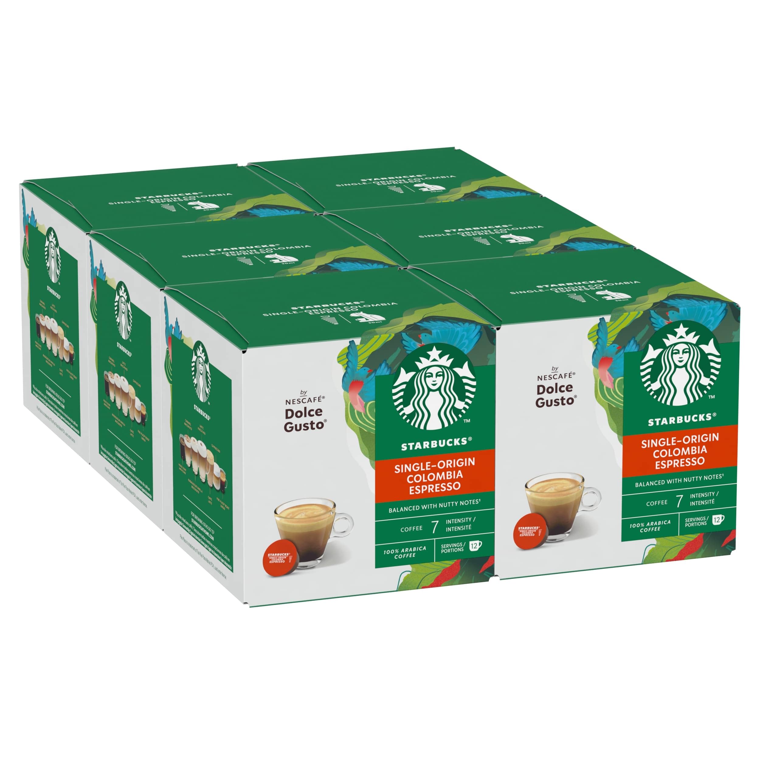 STARBUCKS Colombia Medium Roast Espresso Coffee Pods for NESCAFÉ Dolce Gusto | 72 Capsules (6 x 12)