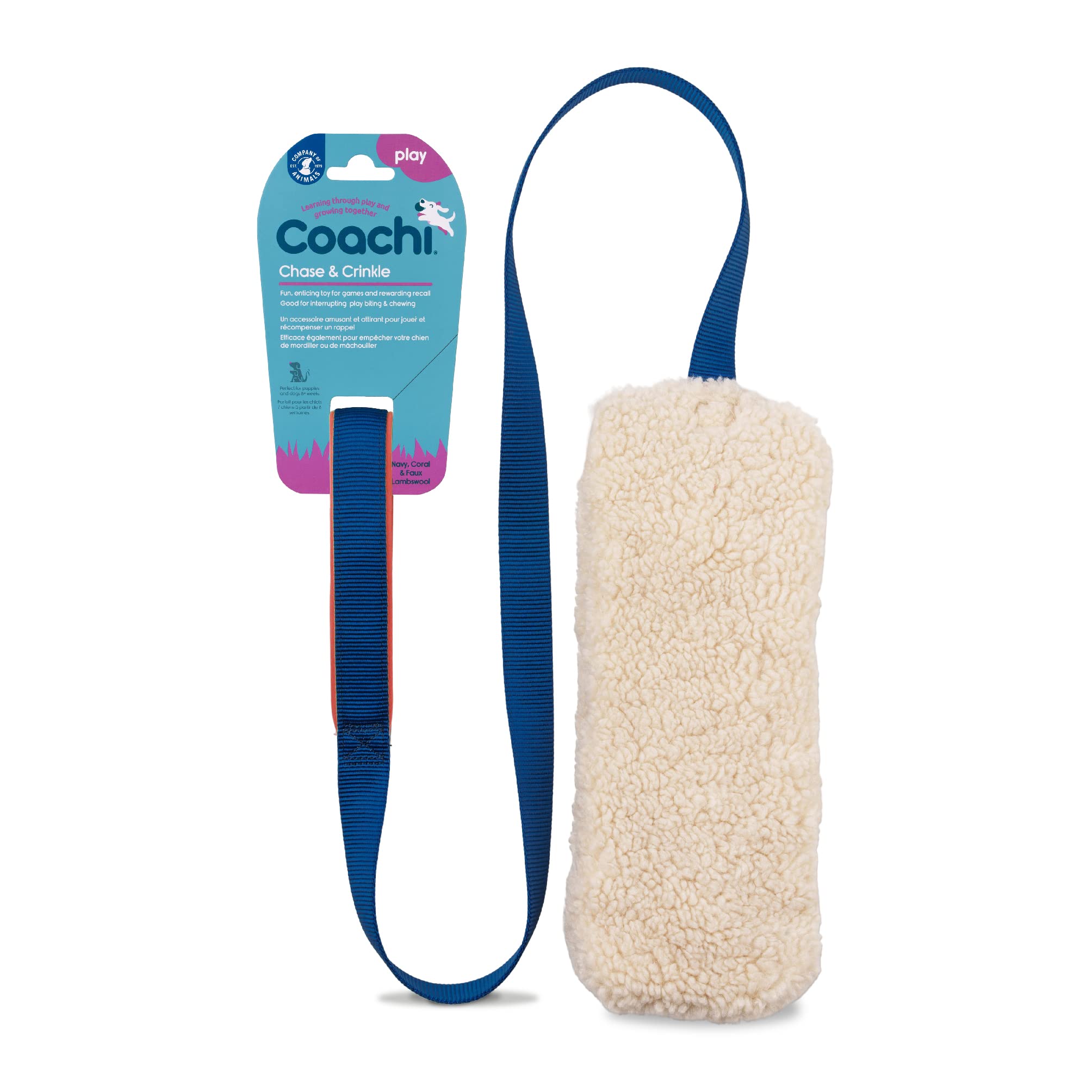 Coachi Chase & Crinkle Enrichment Dog Toy - Soft Faux Lambswool | Navy & Coral