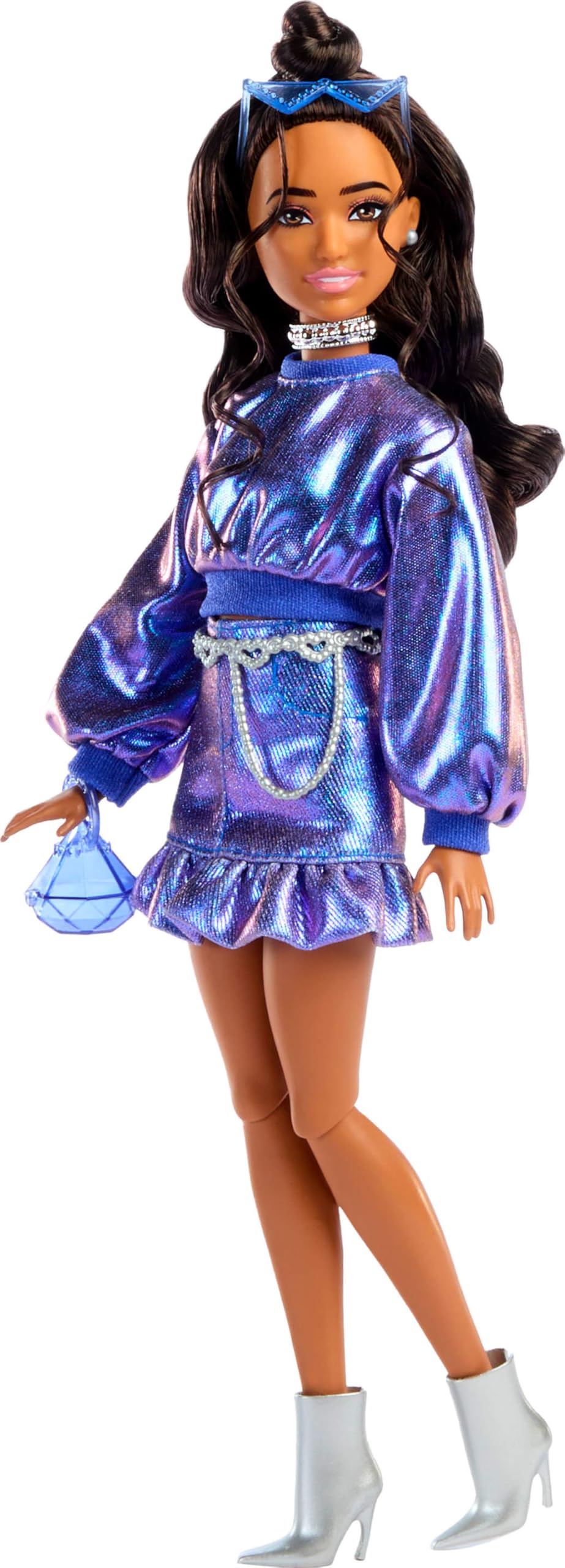 Barbie Deluxe Style Doll #7 - Metallic Blue Outfit | Wavy Brown Hair | Ages 4+ 1