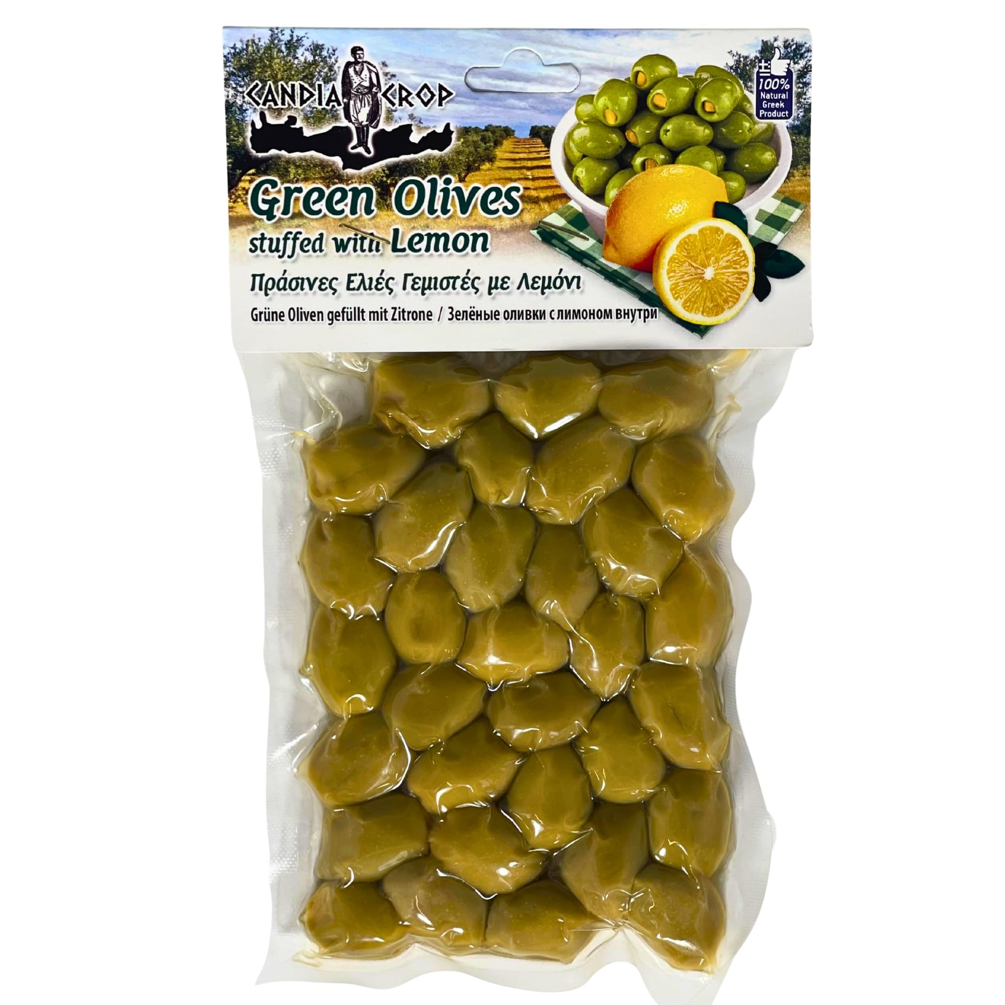 Candia Crop Greek Green Olives Stuffed with Lemon - 200g (Pack of 5) | 1kg Total