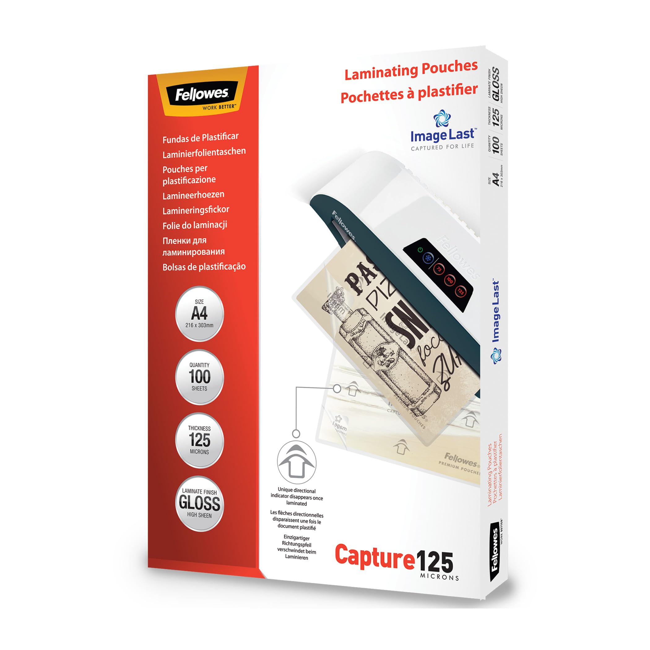 Fellowes A4 Laminating Pouches - 250 Micron (2 x 125 Micron) Gloss Finish | 100 Count 1