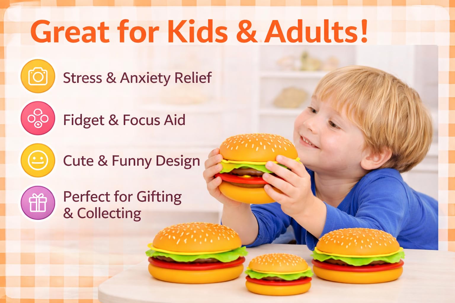 Keycraft Jumbo Peel and Play Burger Squishy Toy - Slow-Rising Foam, Sensory Relief, Ages 3+ 5