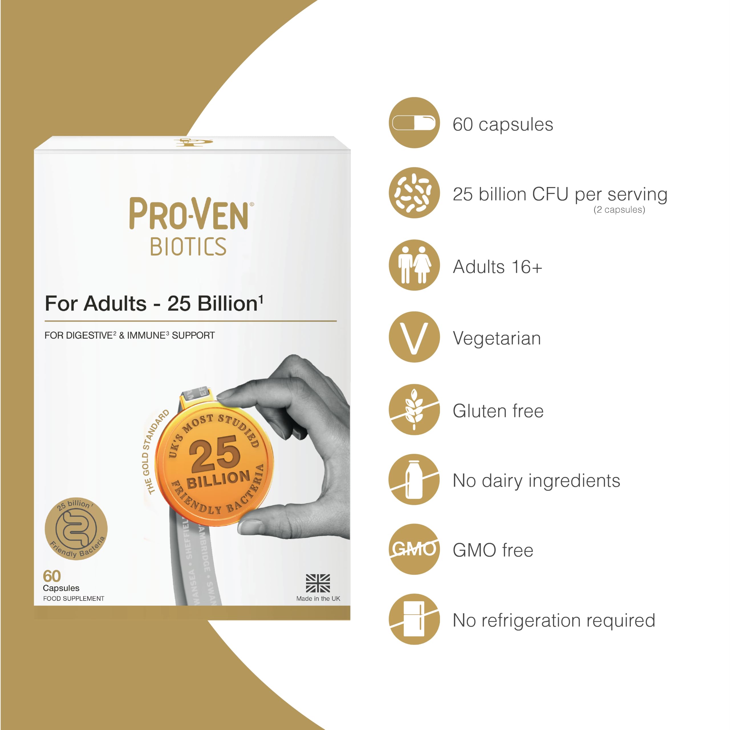 Pro-Ven Digestive Health & Immune Support Probiotic Capsules - 25 Billion CFU | 60 Count 2