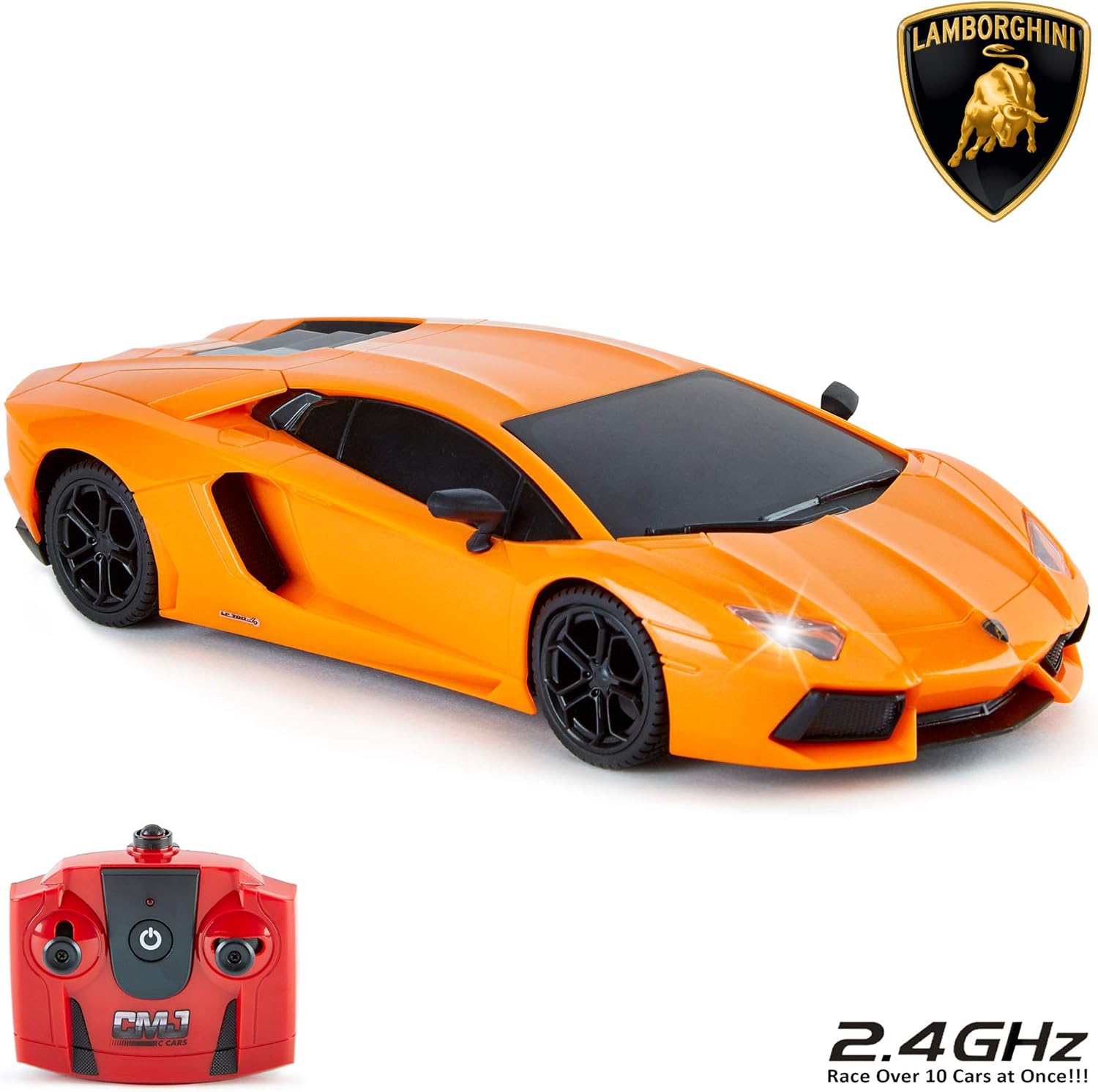 CMJ RC Cars Lamborghini Aventador LP700-4 1:24 Scale Remote Control Car with Working Lights (Orange) 1