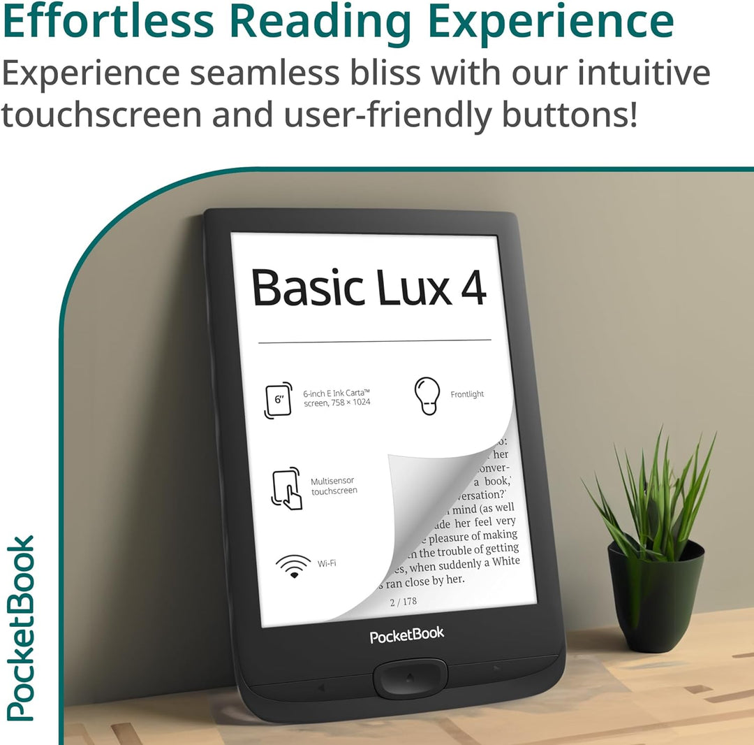 PocketBook Basic Lux 4 - Ink Black E-Reader with 6" Eye-Friendly E-Ink Carta Touchscreen