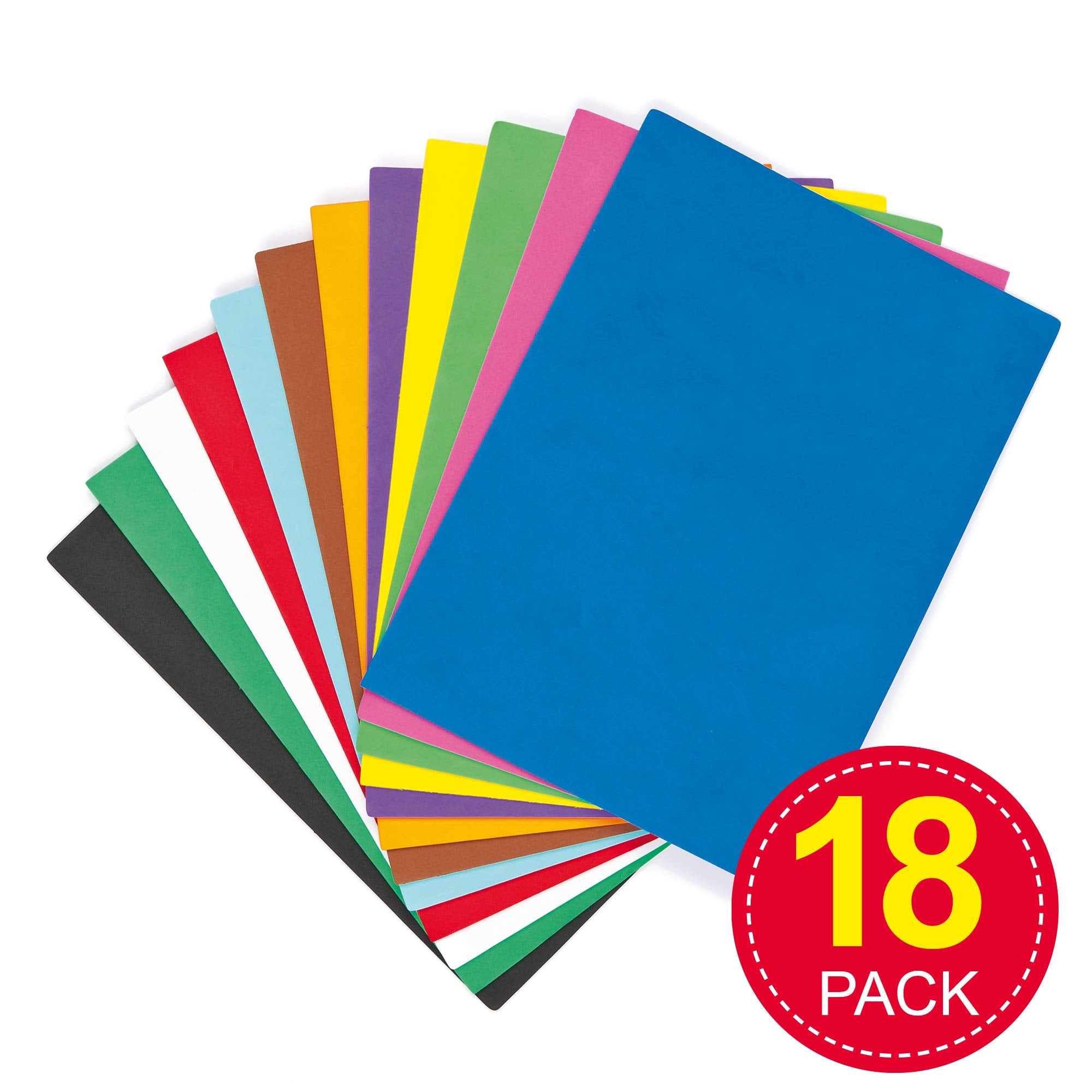 Baker Ross Multicoloured Foam Sheets Class Pack - 18 Sheets, 29cm x 21cm | Arts & Crafts Material