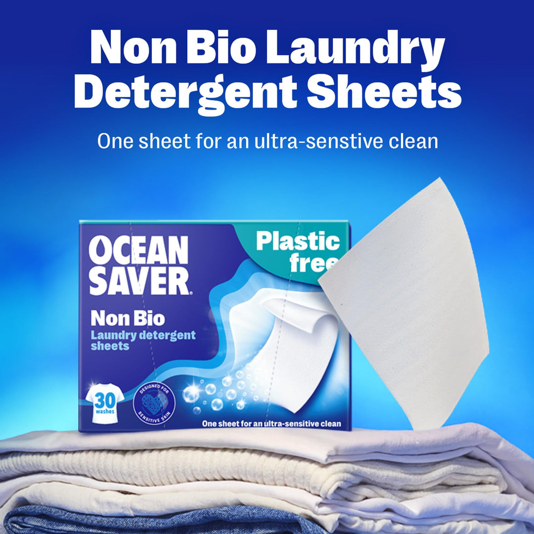 OceanSaver - Eco Laundry Detergent Sheets Non-Bio | 30 Washes, Plastic-Free, Biodegradable